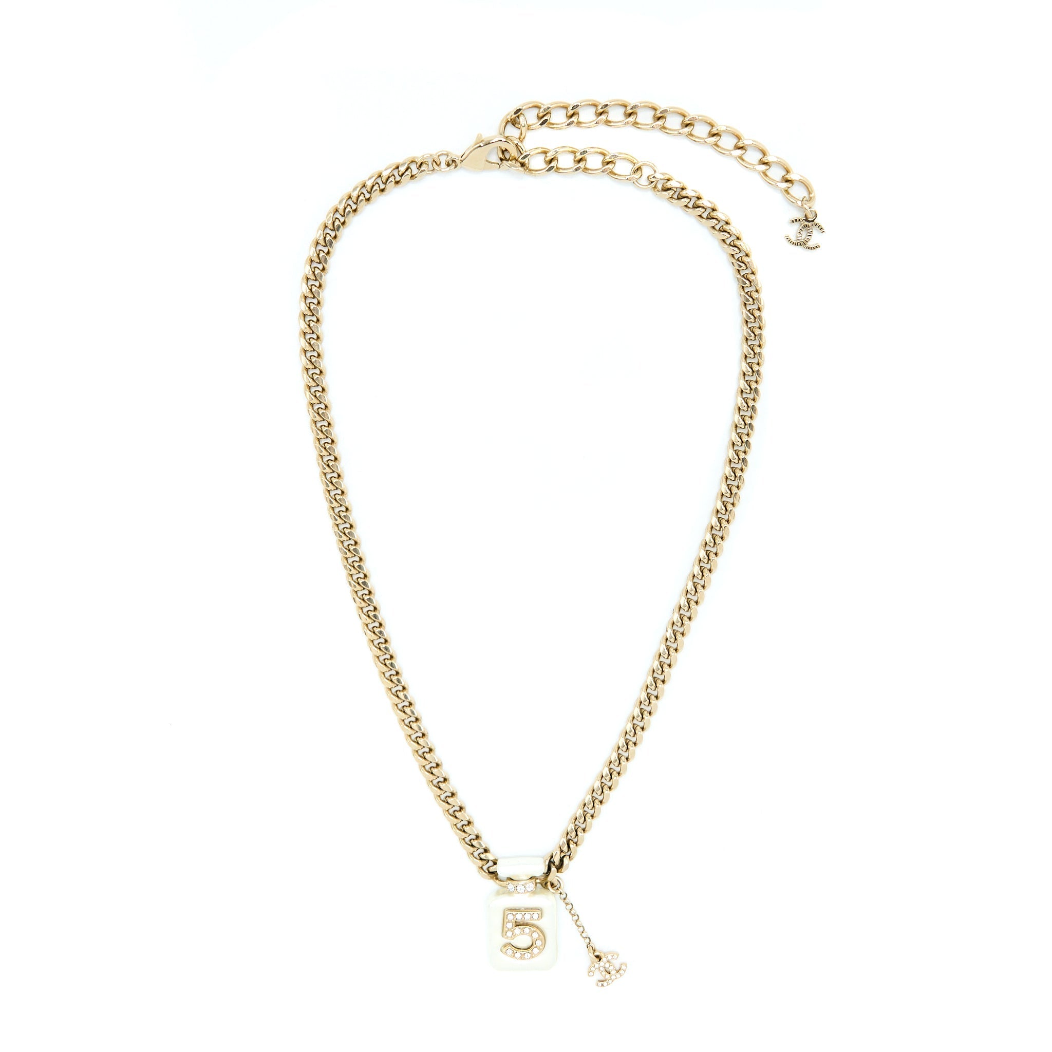 CHANEL 22S PERFUME BOTTLE/CC LOGO DROP NECKLACE/CHOKER LGHW
