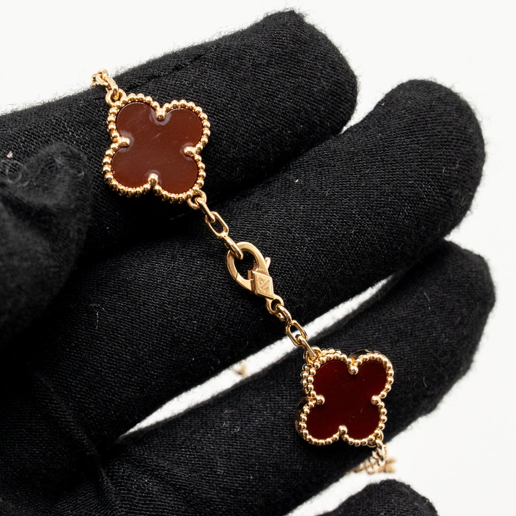 VAN CLEEF & ARPELS VINTAGE ALHAMBRA BRACELET 5 MOTIFS ROSE GOLD, CARNELIAN