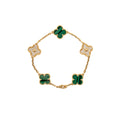 VAN CLEEF & ARPELS VINTAGE ALHAMBRA BRACELET YELLOW GOLD, DIAMONDS, MALACHITE