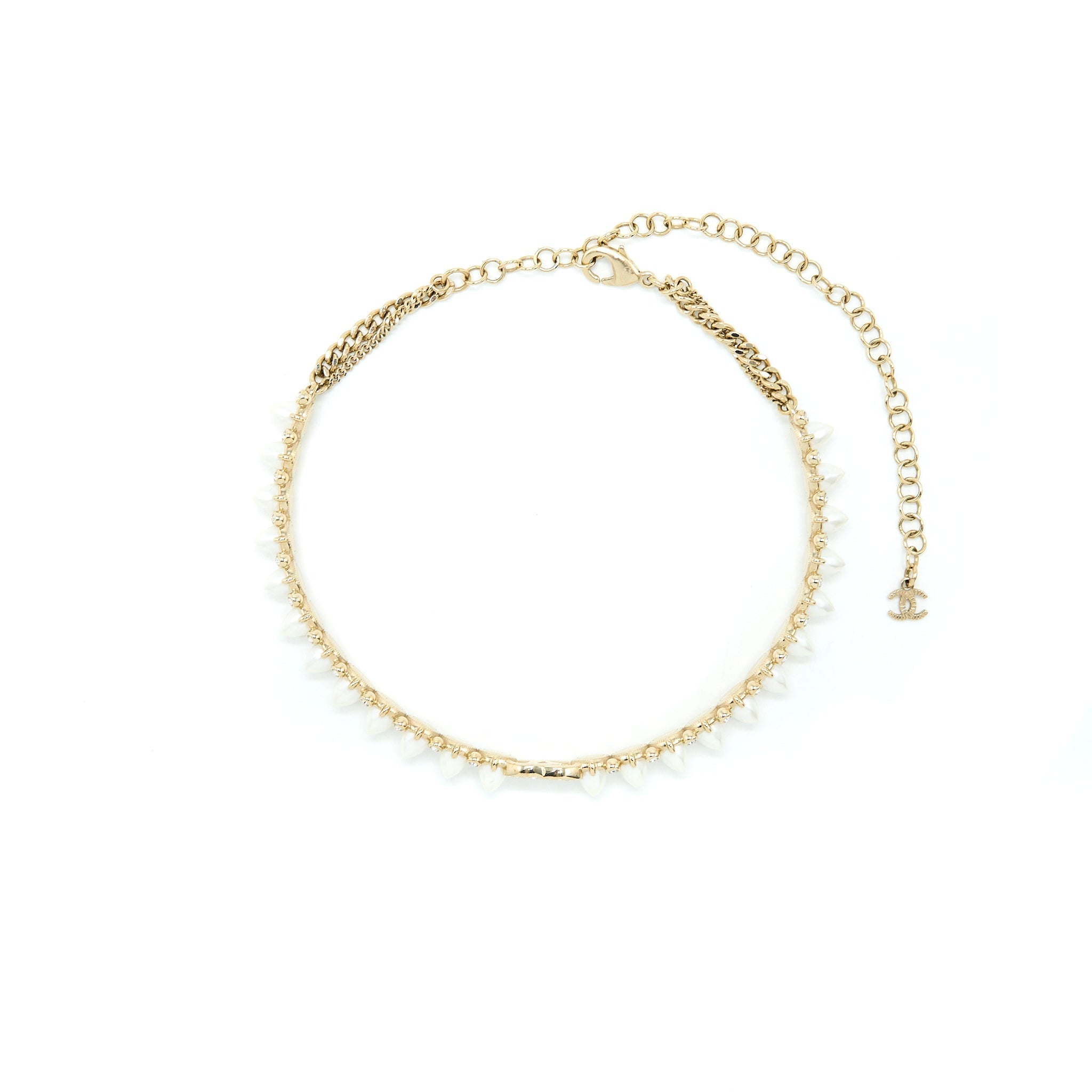 CHANEL CRYSTAL CC LOGO CHOCKER PEARL/CRYSTAL LIGHT GOLD TONE