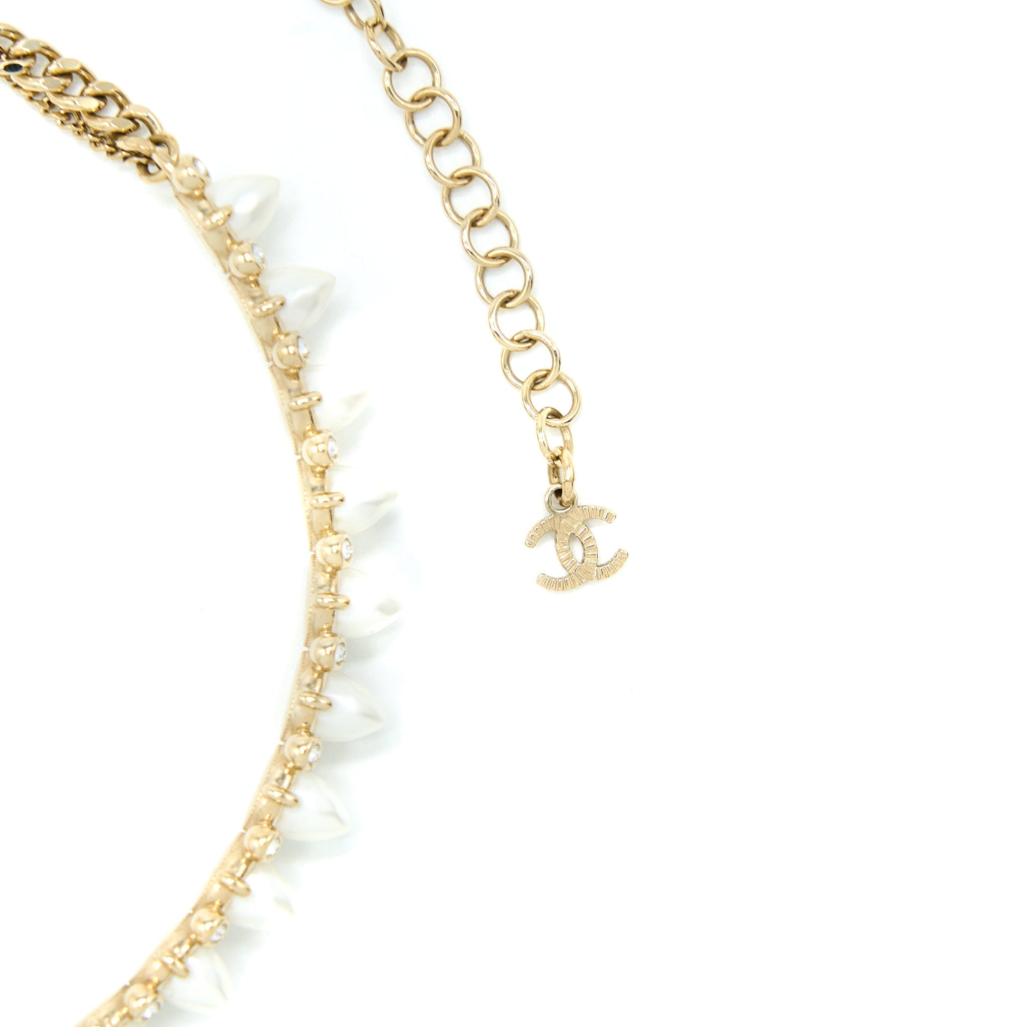 CHANEL CRYSTAL CC LOGO CHOCKER PEARL/CRYSTAL LIGHT GOLD TONE