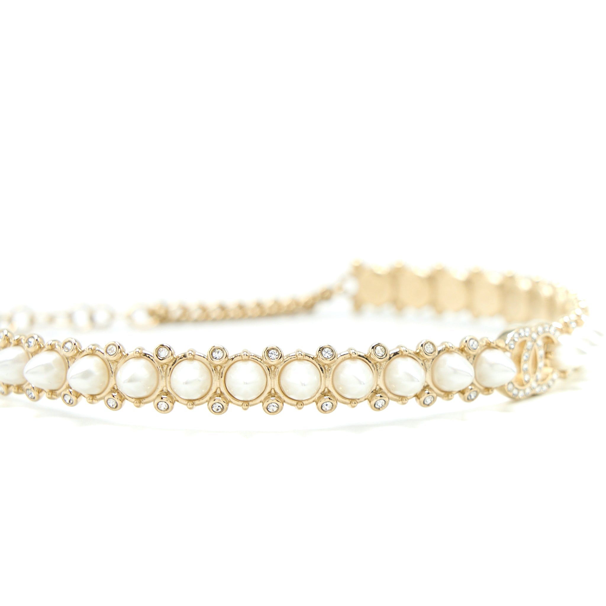 CHANEL CRYSTAL CC LOGO CHOCKER PEARL/CRYSTAL LIGHT GOLD TONE