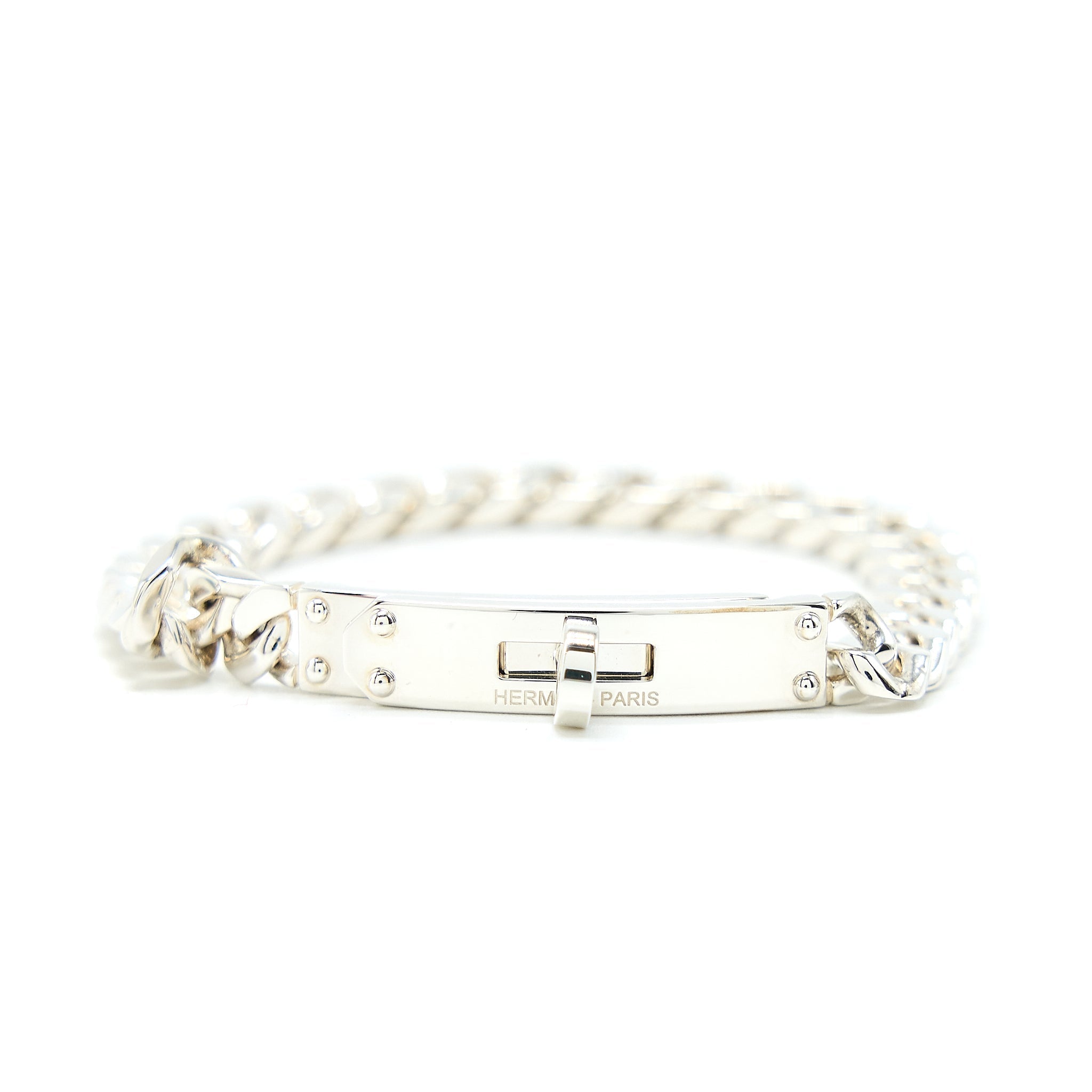 HERMES KELLY GOURMETTE BRACELET IN STERLING SILVER WITH KELLY CLASP