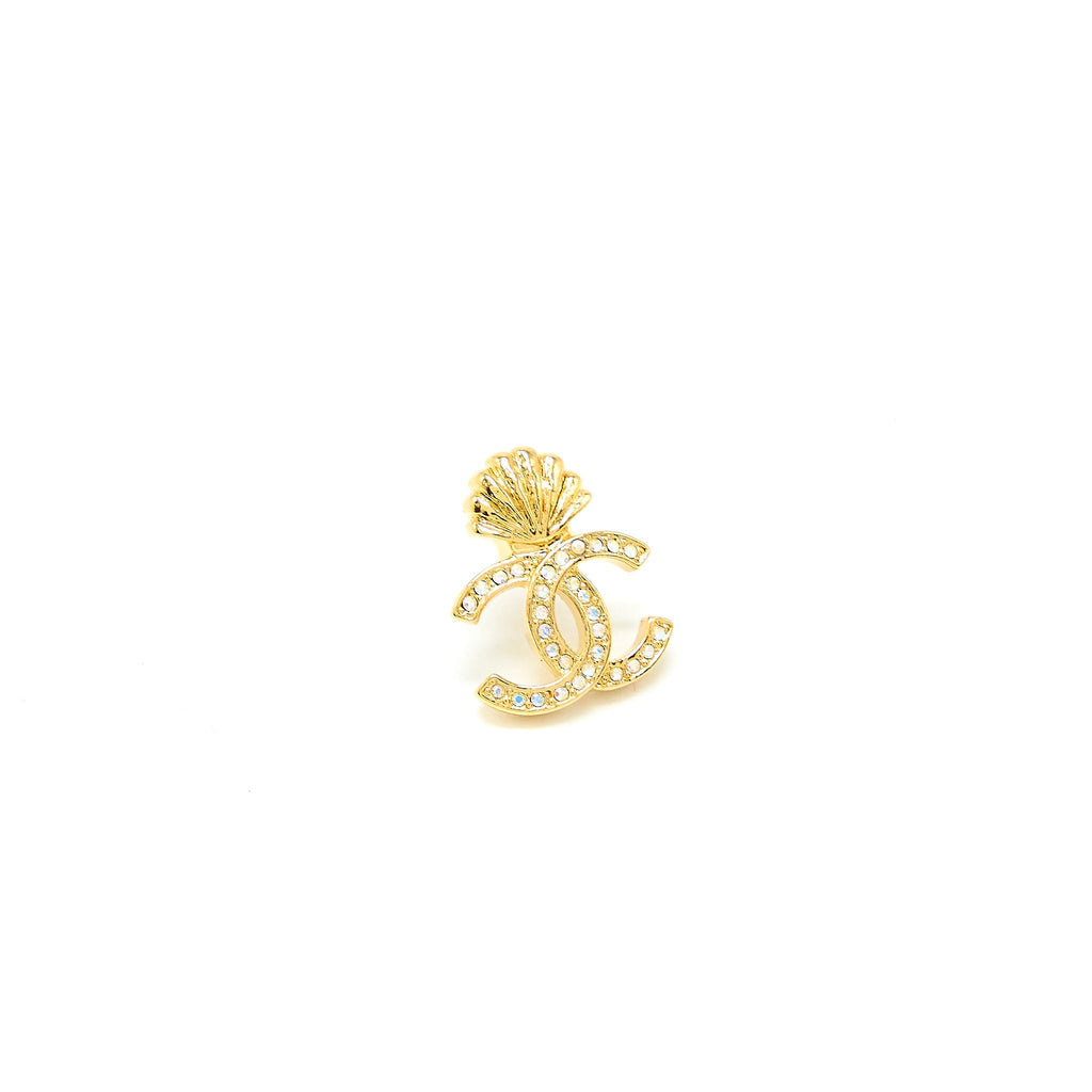 CHANEL CC LOGO/SHELL EARRINGS WITH MULTICOLOUR CRYSTAL GOLD TONE