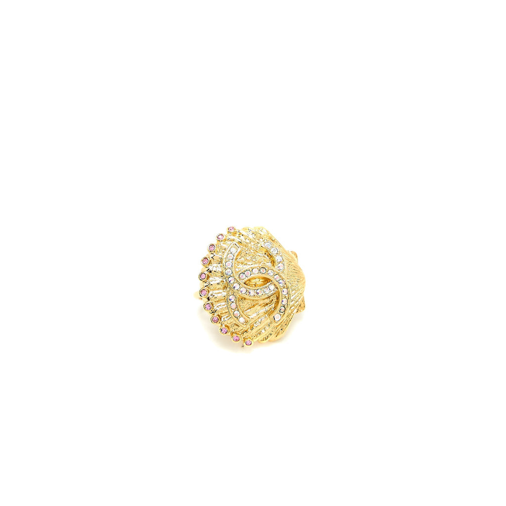 CHANEL CC LOGO/SHELL EARCLIPS MULTICOLOUR CRYSTAL GOLD TONE