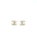 CHANEL CC LOGO CRYSTAL AND PEARL EAR CLIPS LIGHT GOLD TONE