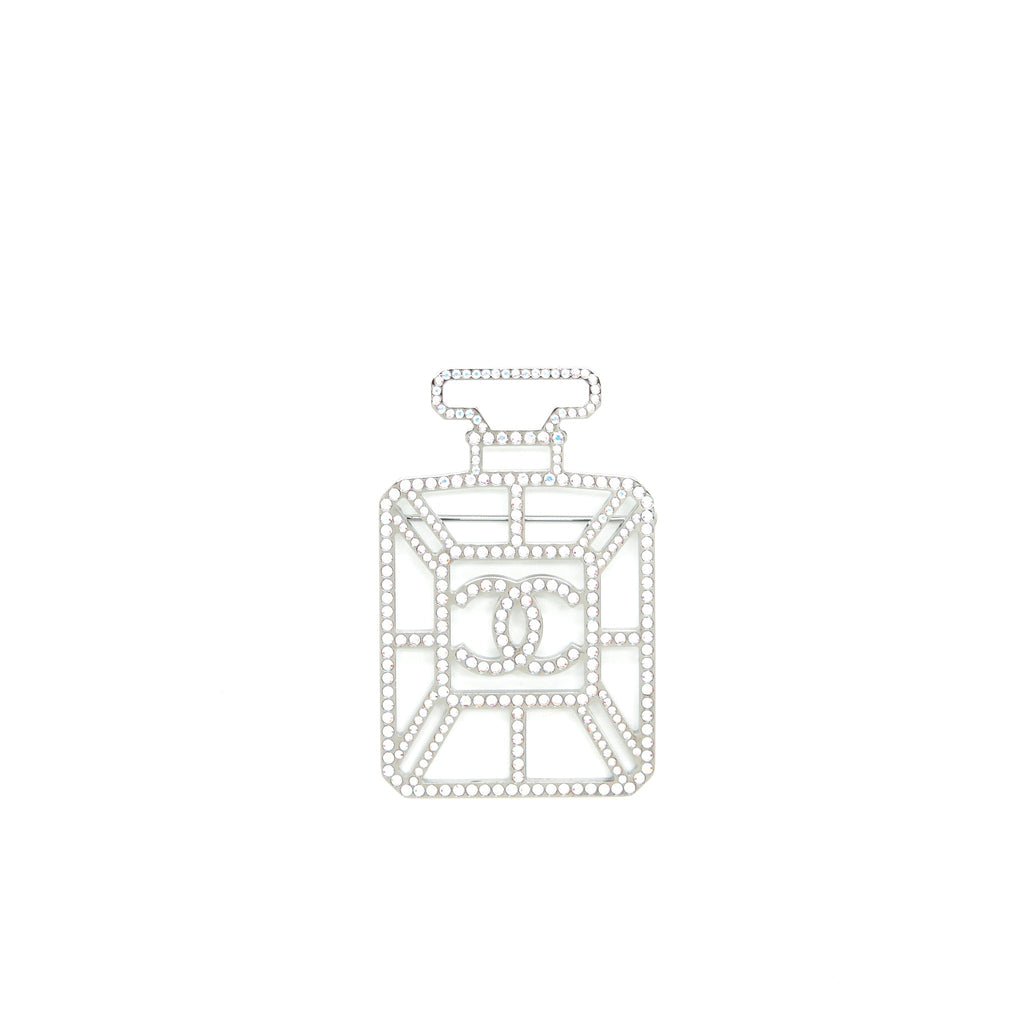 CHANEL CRYSTALS PERFUME BOTTLE CC LOGO BROOCH IRIDESCENT PINK