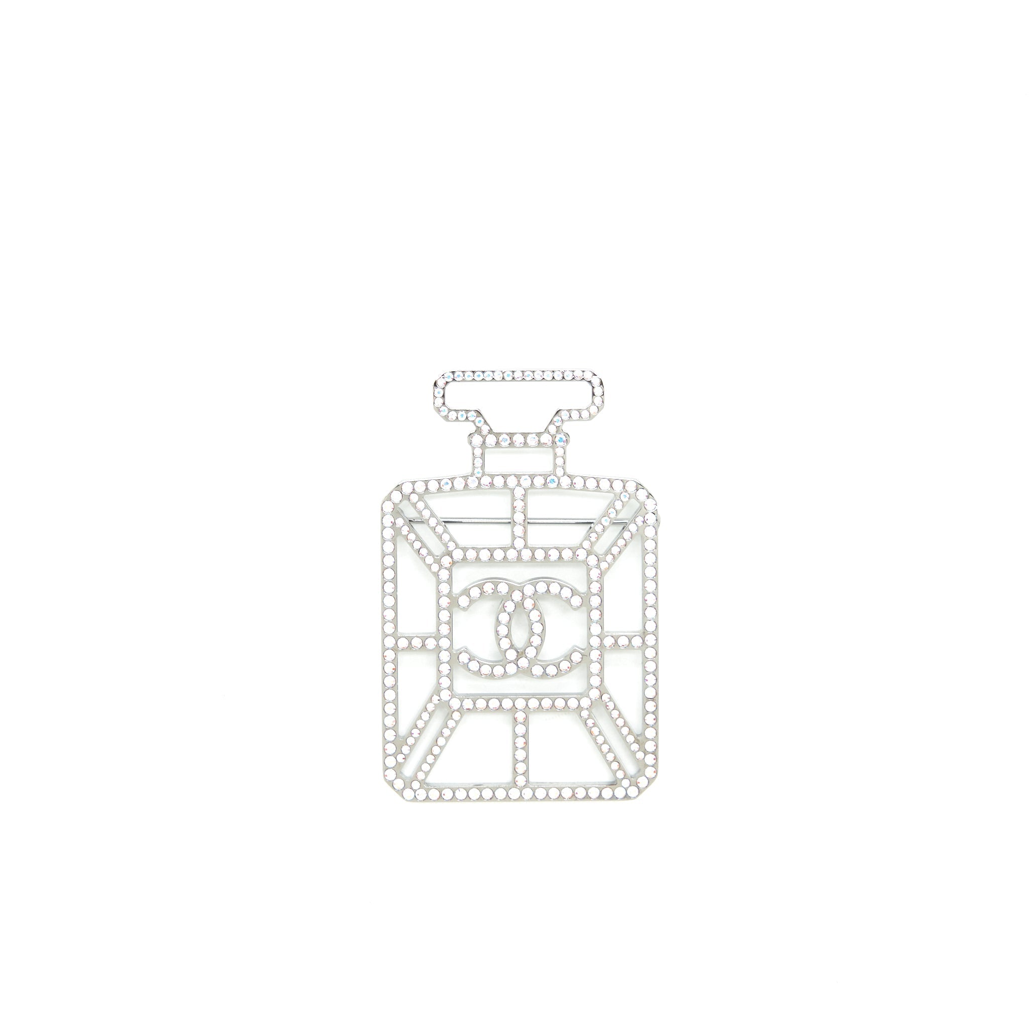 CHANEL CRYSTALS PERFUME BOTTLE CC LOGO BROOCH IRIDESCENT PINK
