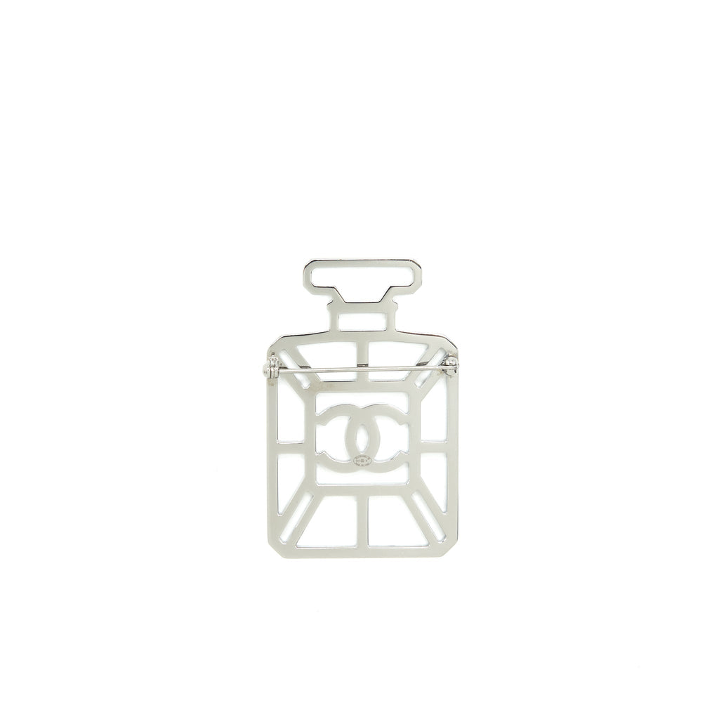 CHANEL CRYSTALS PERFUME BOTTLE CC LOGO BROOCH IRIDESCENT PINK