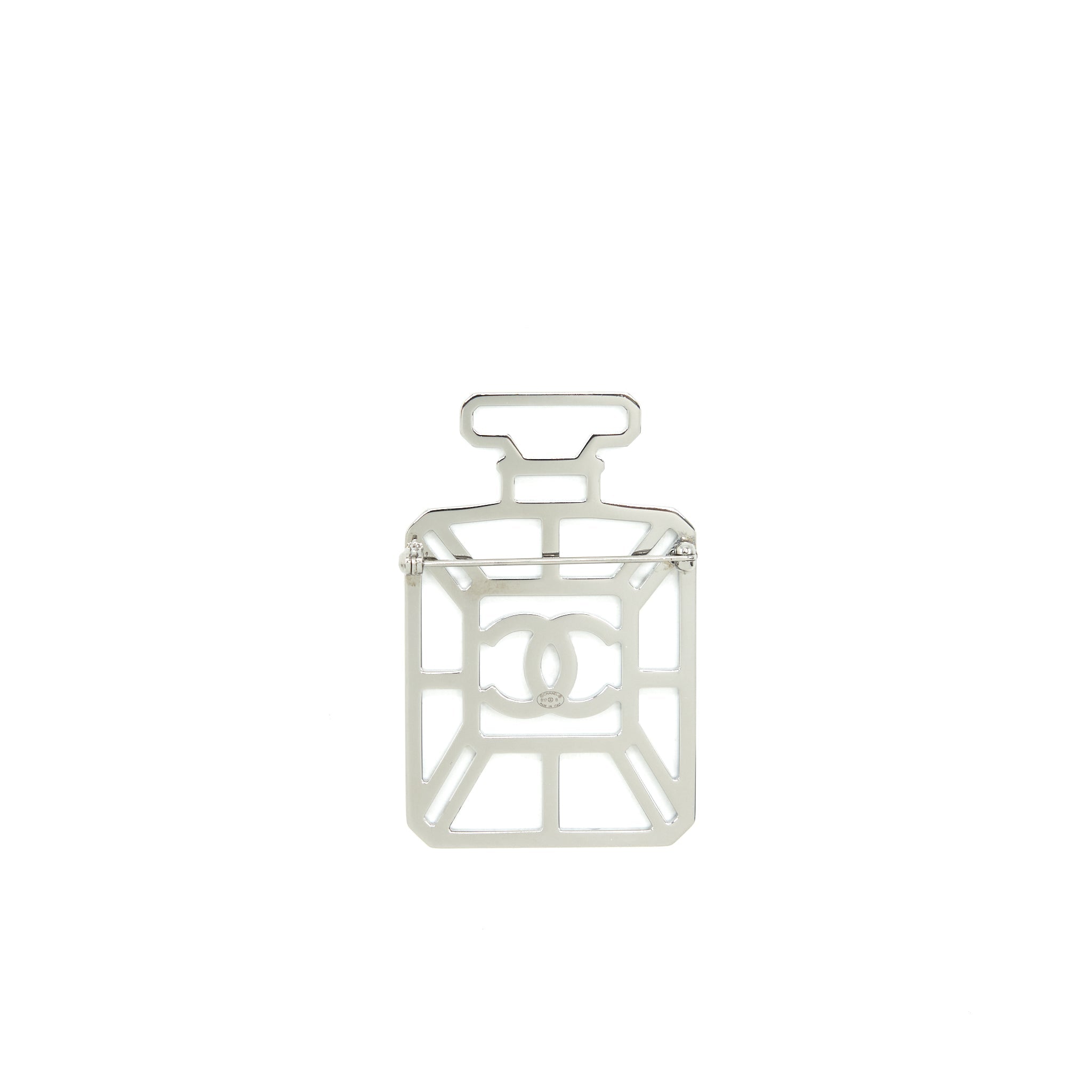 CHANEL CRYSTALS PERFUME BOTTLE CC LOGO BROOCH IRIDESCENT PINK