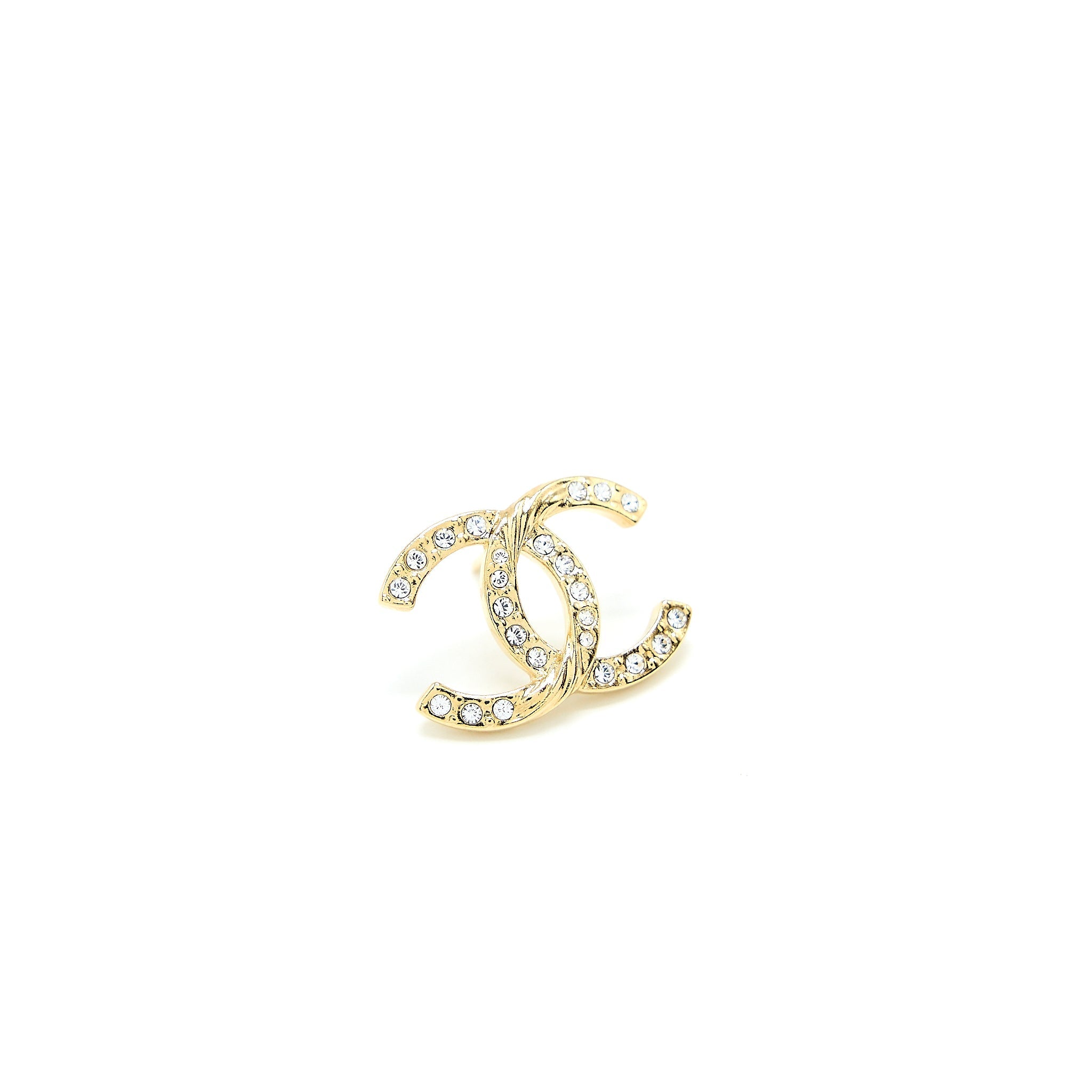CHANEL CC LOGO EARRINGS CRYSTAL GOLD TONE