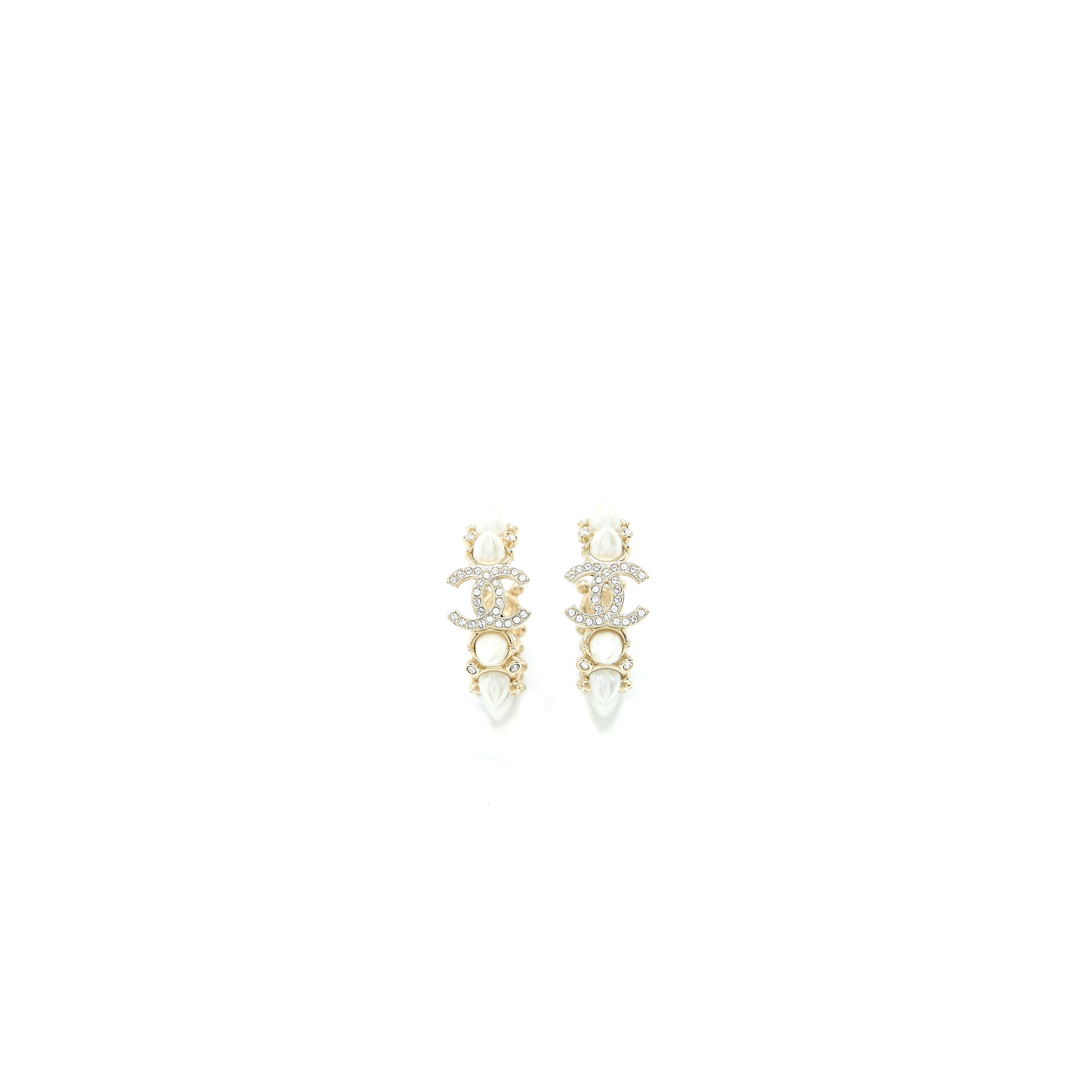 CHANEL CC LOGO EARRINGS CRYSTAL/PEARL LIGHT GOLD TONE