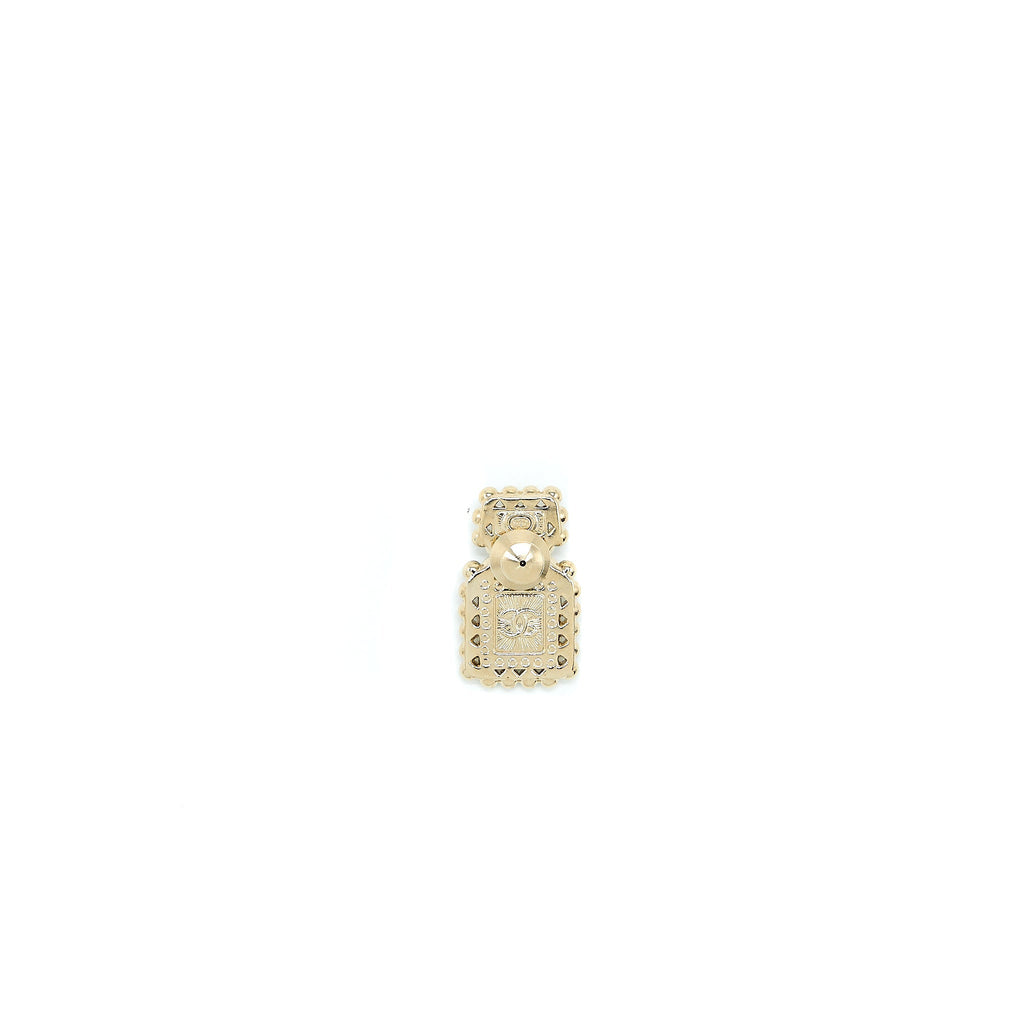 CHANEL PERFUME BOTTLE CC LOGO BROOCH CRYSTAL/PEARL BLACK LIGHT GOLD TONE