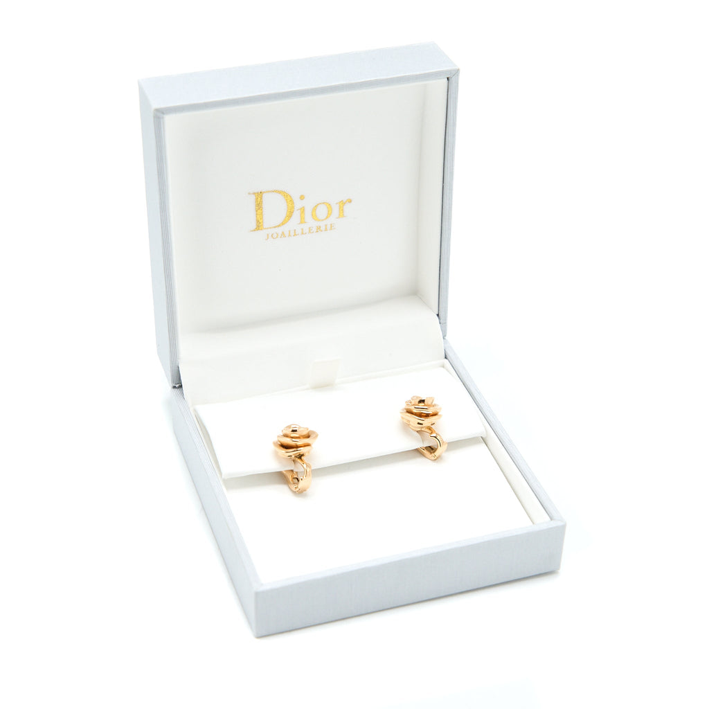 DIOR LARGE ROSE DIOR COUTURE EARRINGS WITH DIAMONDS ROSE GOLD TONE