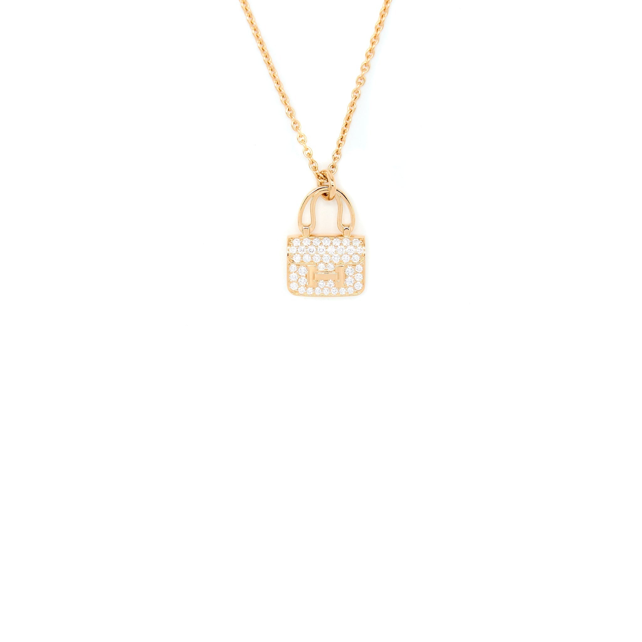 HERMES AMULETTE CONSTANCE NECKLACE/PENDANT ROSE GOLD WITH DIAMONDS