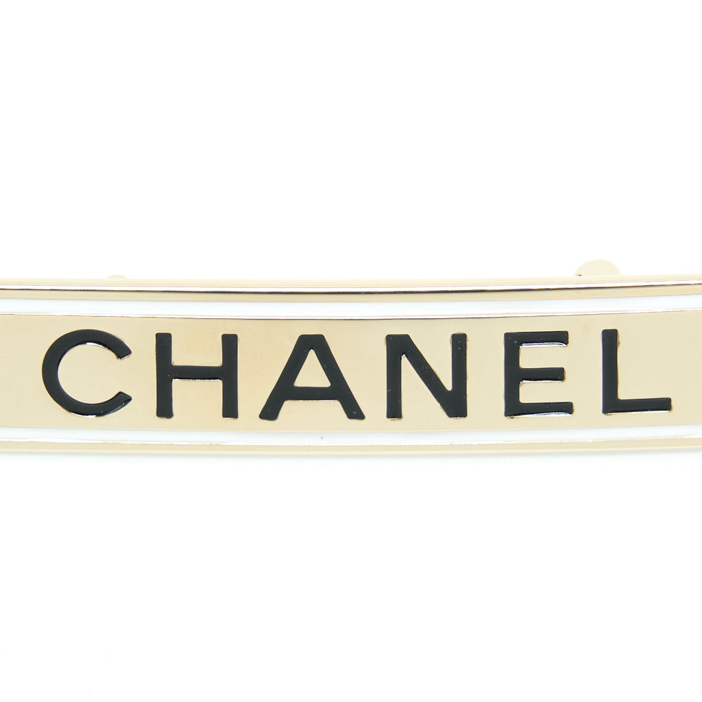 CHANEL LETTER BROOCH WHITE LIGHT GOLD TONE