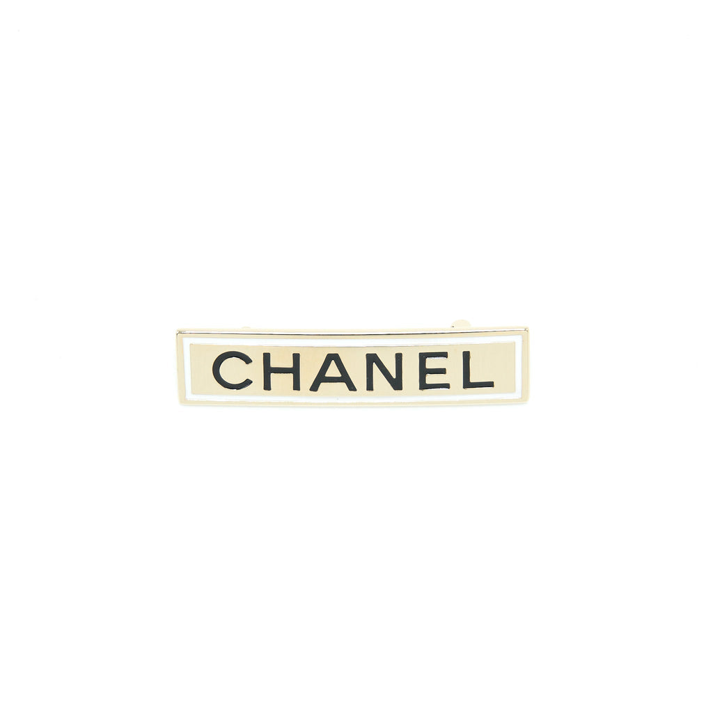 CHANEL LETTER BROOCH WHITE LIGHT GOLD TONE