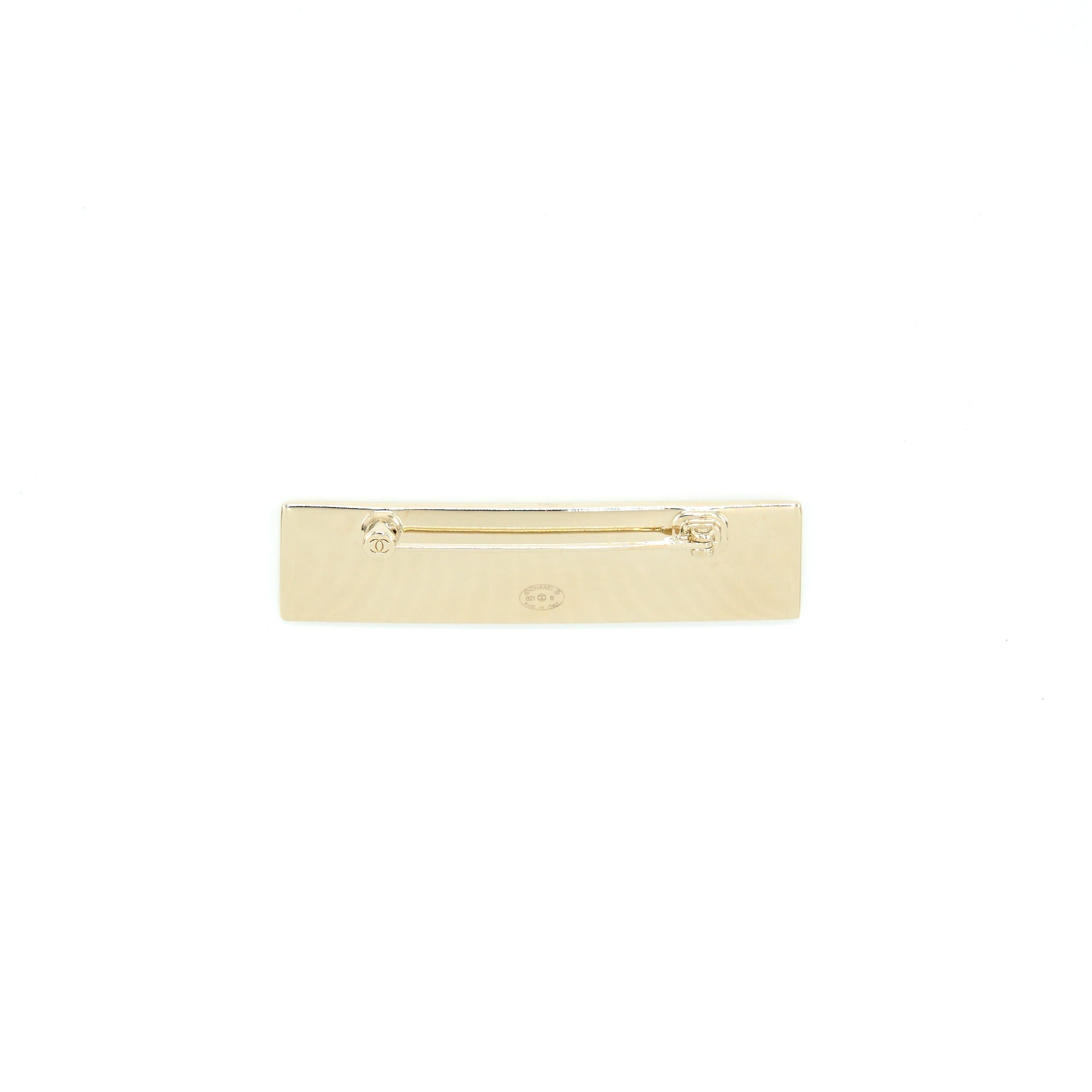 CHANEL LETTER BROOCH WHITE LIGHT GOLD TONE