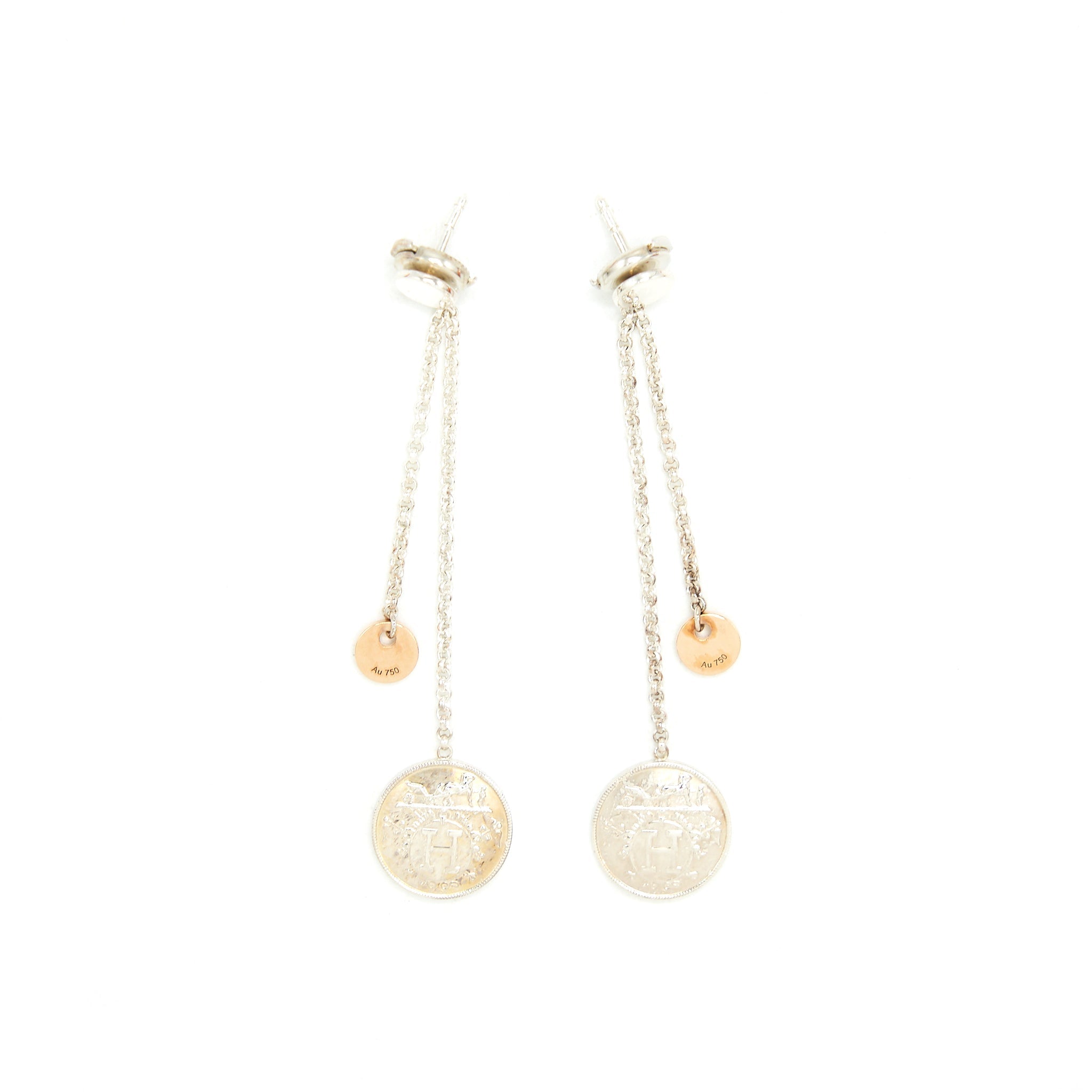HERMES EX-LIBRIS EARRINGS IN STERLING SILVER AND ROSE GOLD