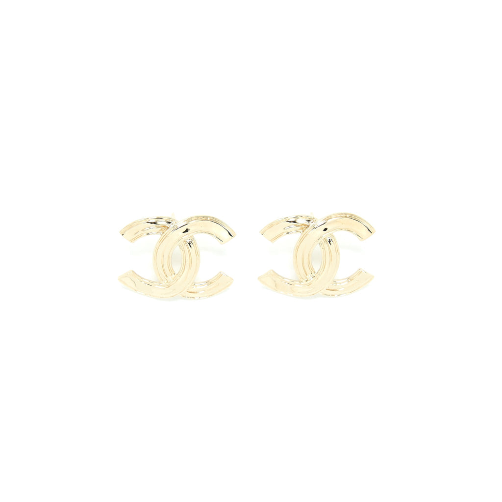 CHANEL GIANT CC LOGO EARRINGS LIGHT GOLD TONE