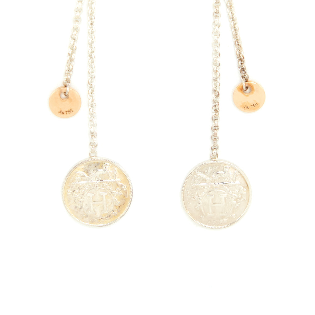 HERMES EX-LIBRIS EARRINGS IN STERLING SILVER AND ROSE GOLD