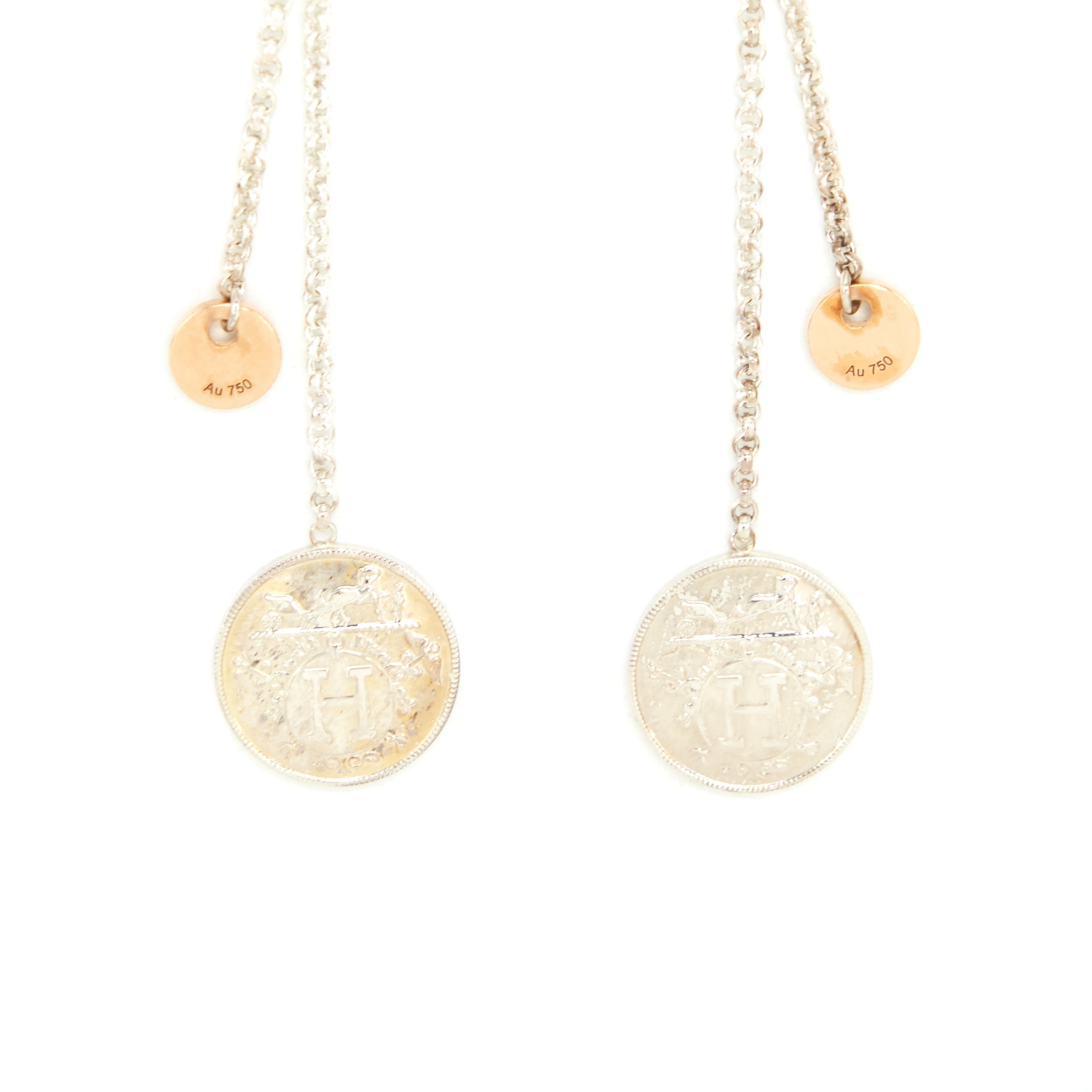 HERMES EX-LIBRIS EARRINGS IN STERLING SILVER AND ROSE GOLD