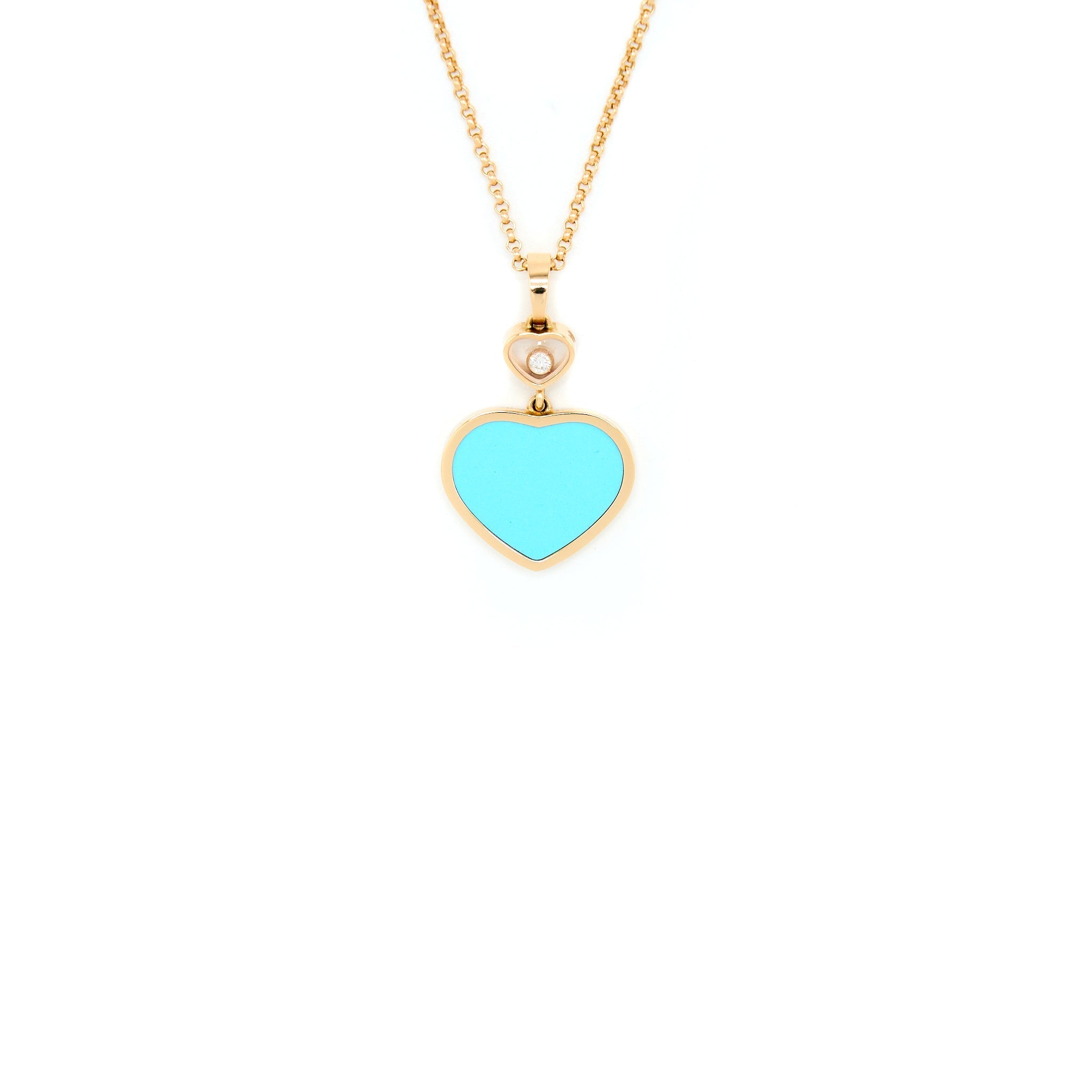 CHOPARD HAPPY HEART PENDANT 18K ROSE GOLD TURQUOISE