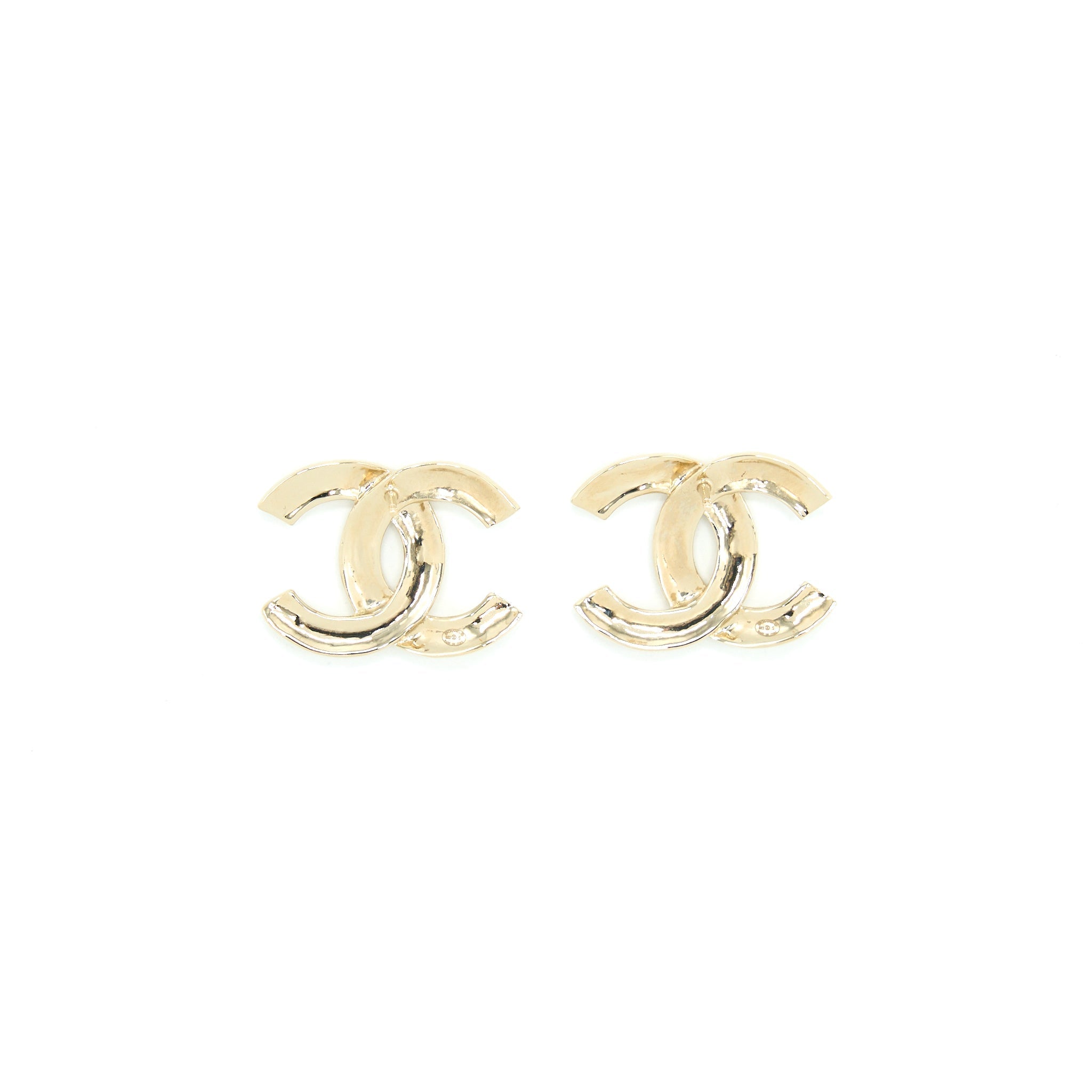CHANEL GIANT CC LOGO EARRINGS LIGHT GOLD TONE