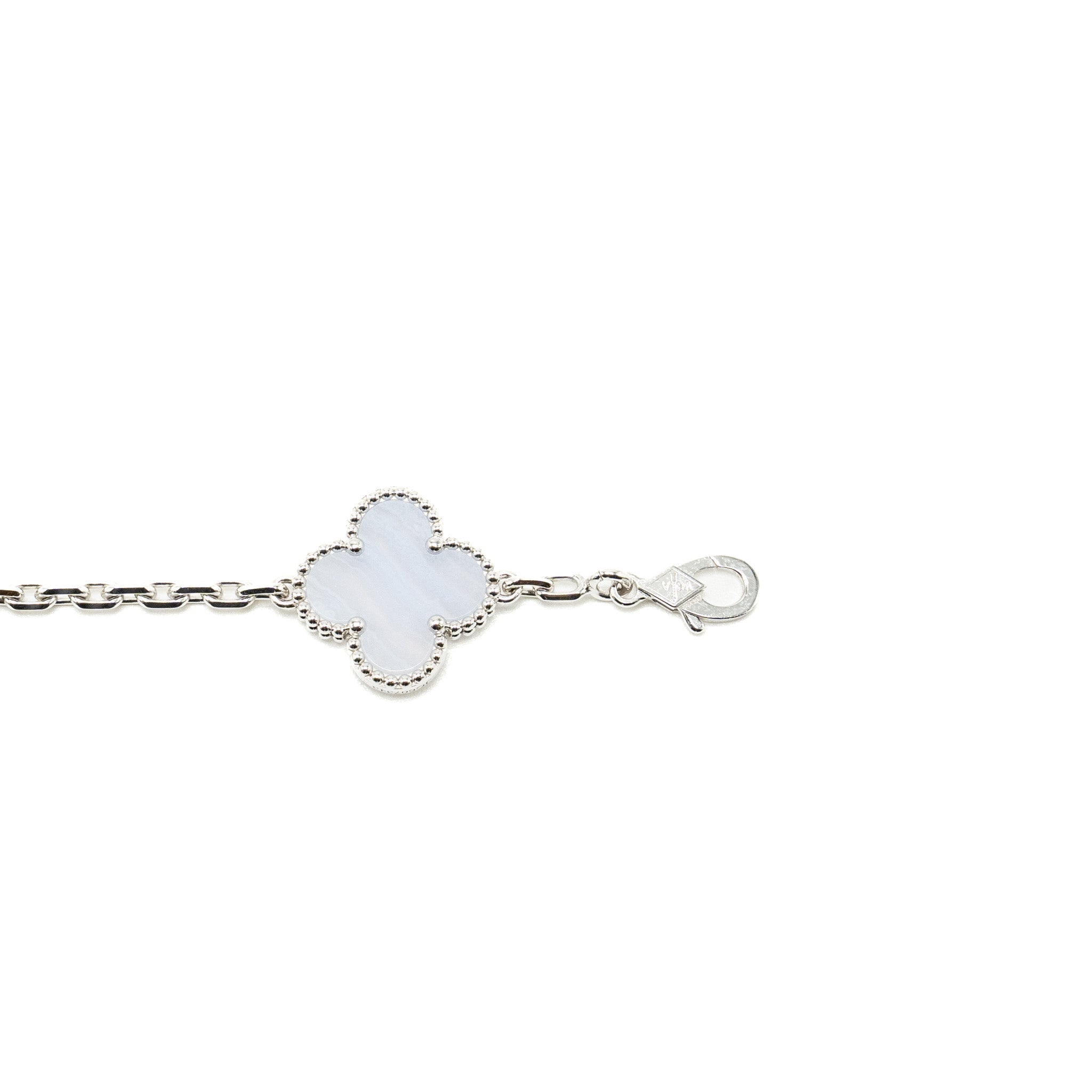 VAN CLEEF & ARPELS VINTAGE ALHAMBRA BRACELET 5 MOTIF WHITE GOLD, CHALCEDONY