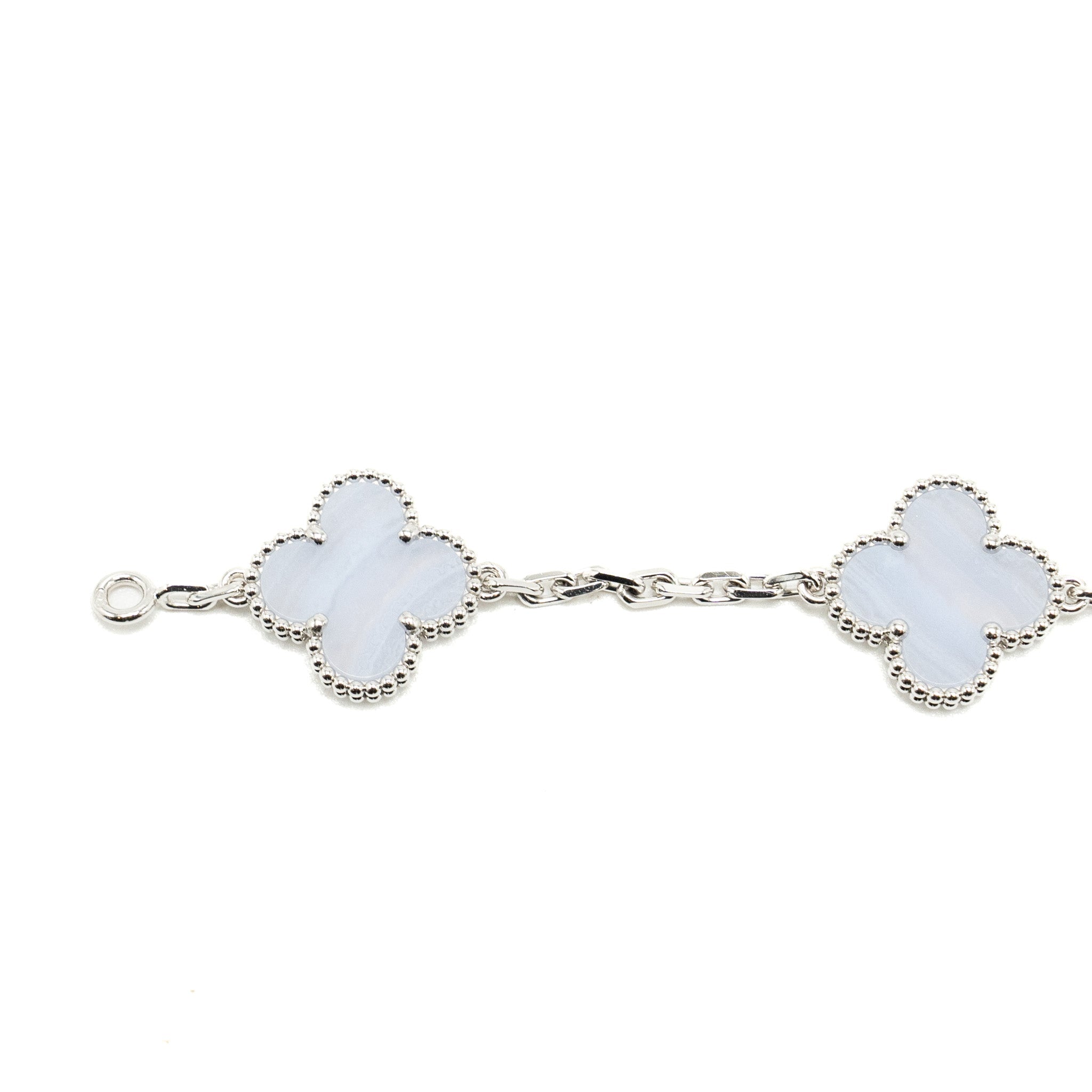 VAN CLEEF & ARPELS VINTAGE ALHAMBRA BRACELET 5 MOTIF WHITE GOLD, CHALCEDONY