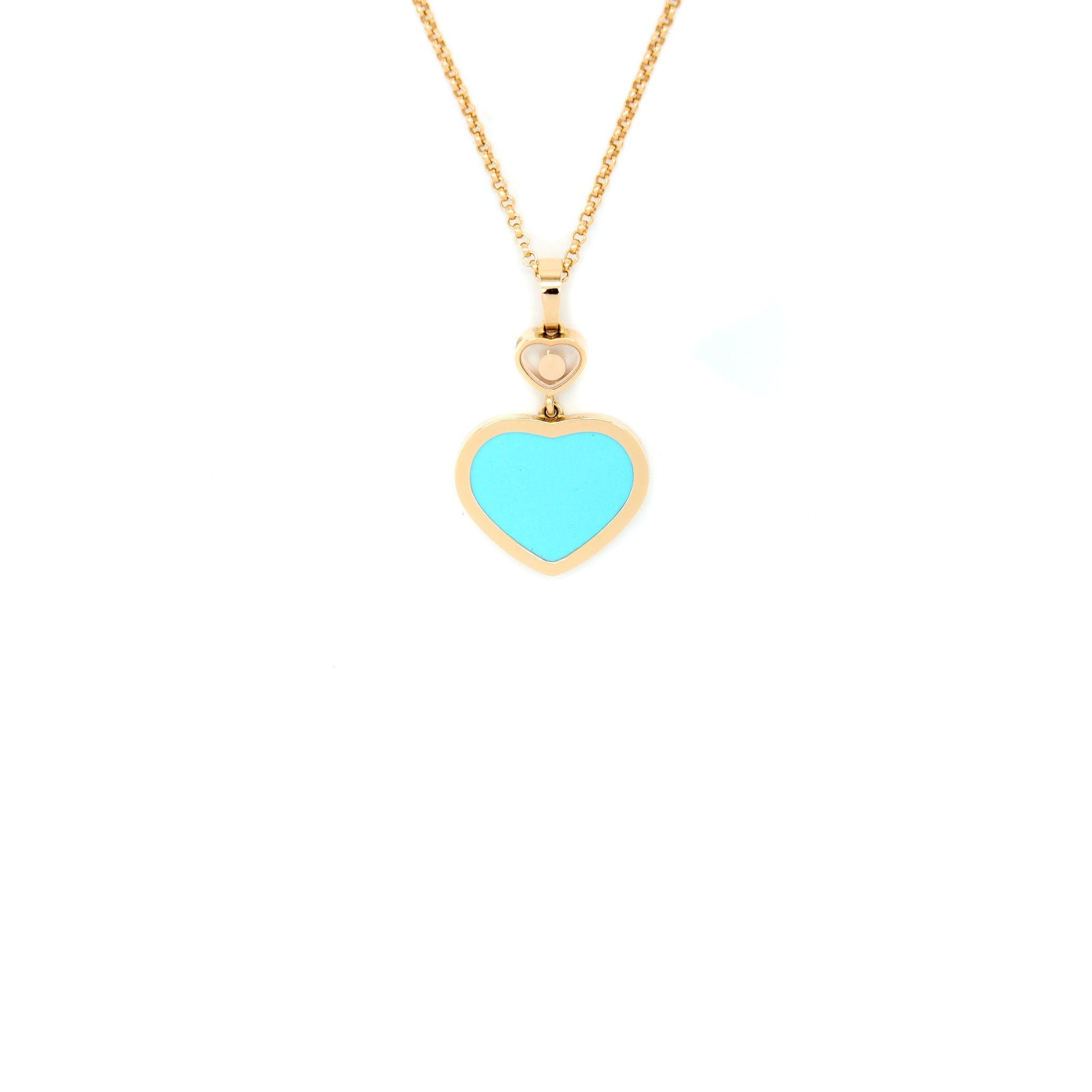 CHOPARD HAPPY HEART PENDANT 18K ROSE GOLD TURQUOISE