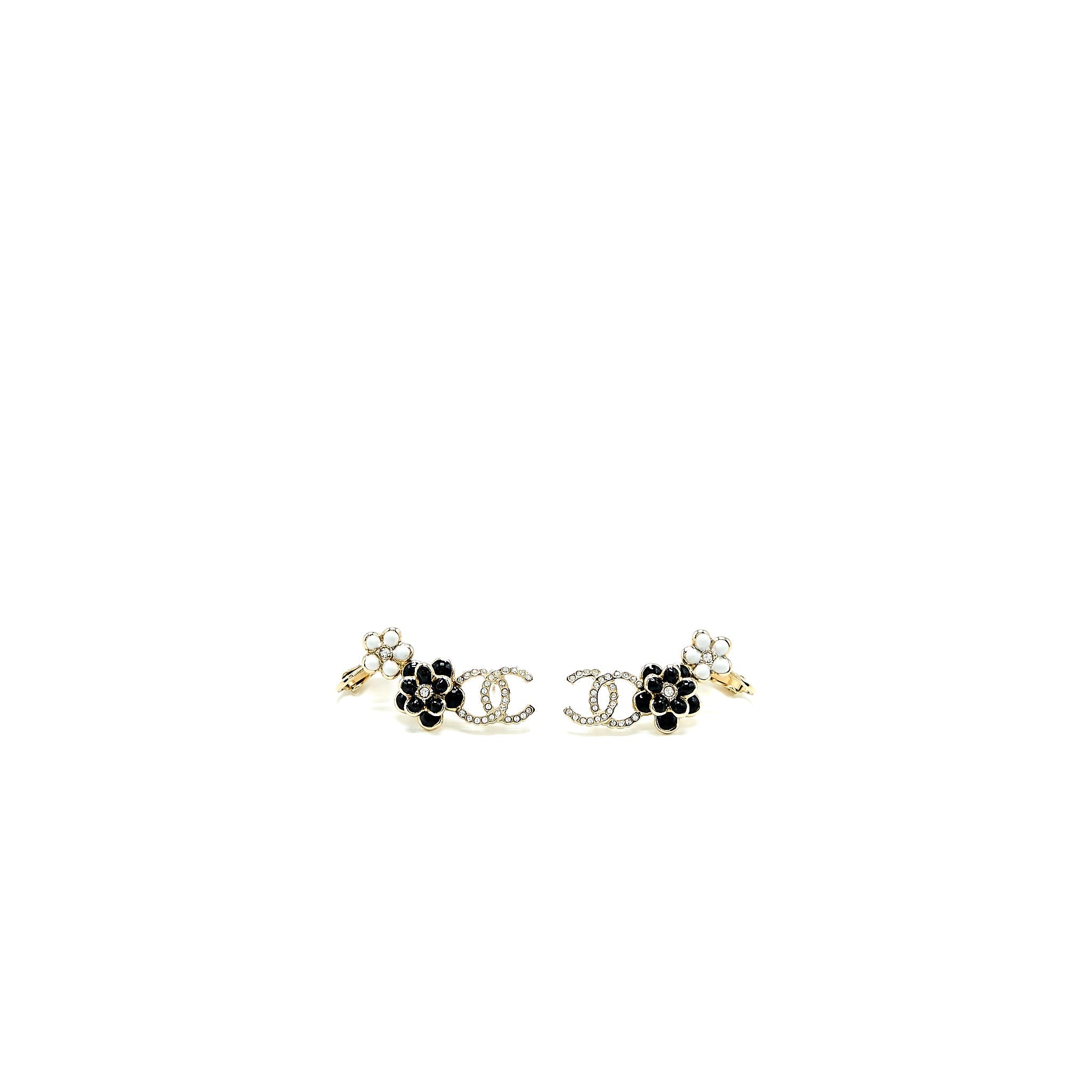 CHANEL CC AND CAMELLIA EARRINGS LIGHT GOLD TONE