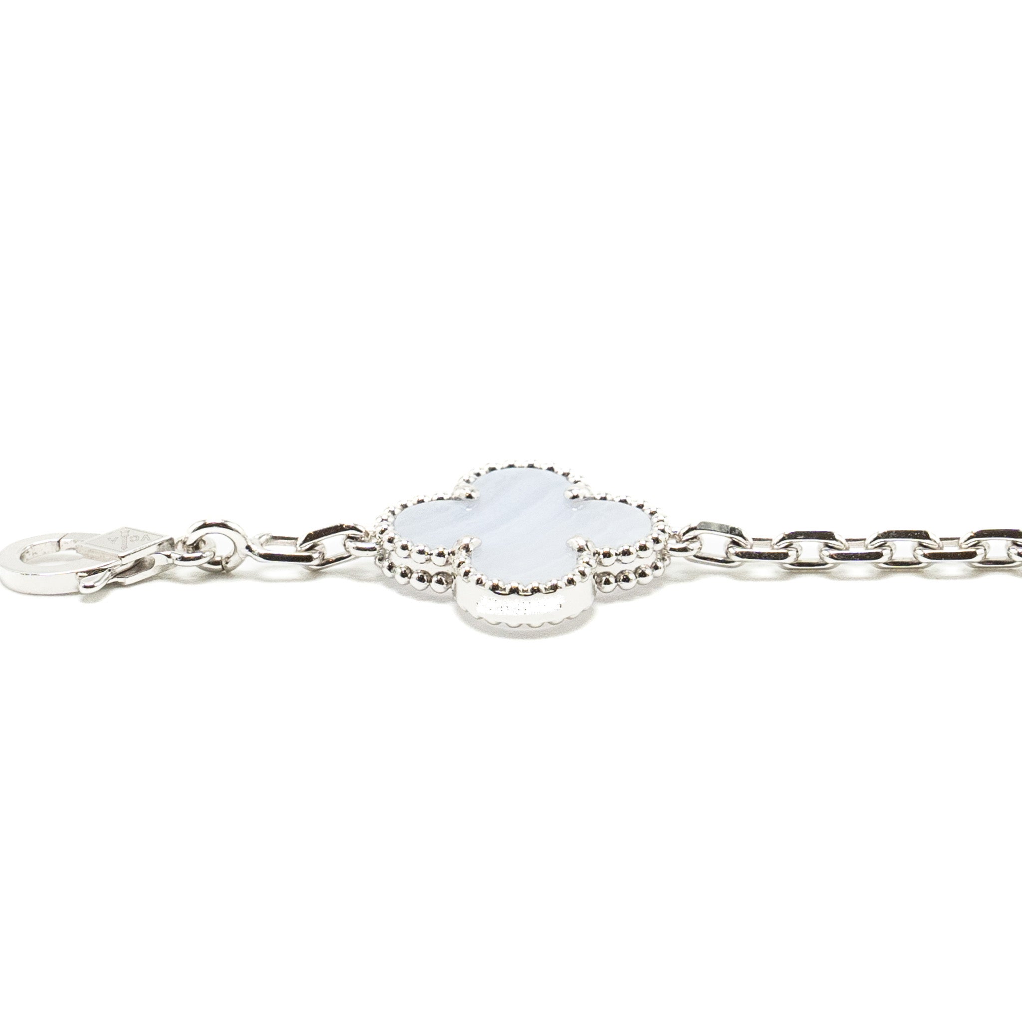 VAN CLEEF & ARPELS VINTAGE ALHAMBRA BRACELET 5 MOTIF WHITE GOLD, CHALCEDONY