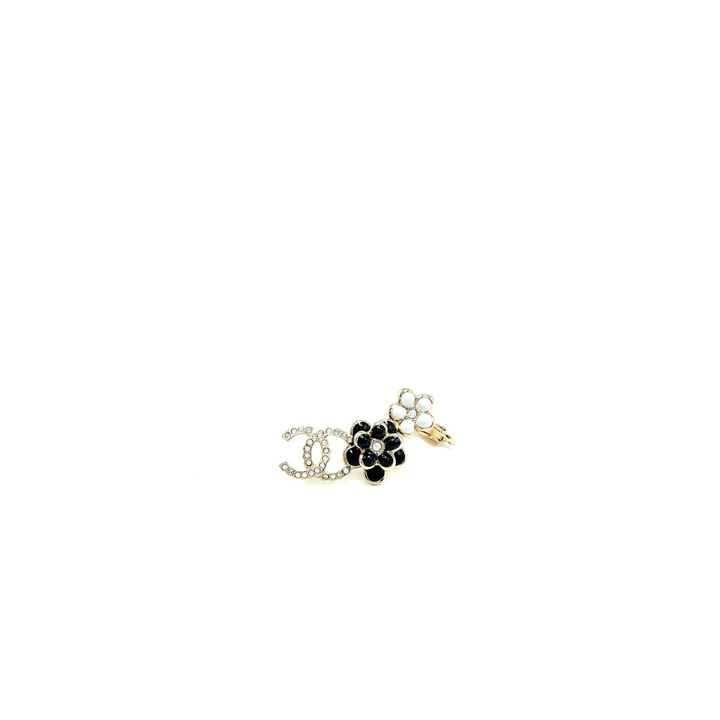CHANEL CC AND CAMELLIA EARRINGS LIGHT GOLD TONE