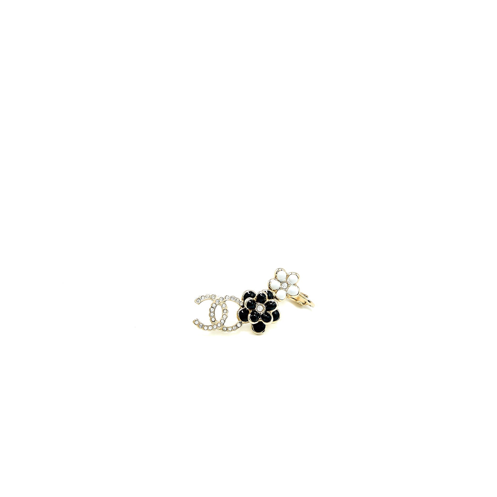 CHANEL CC AND CAMELLIA EARRINGS LIGHT GOLD TONE