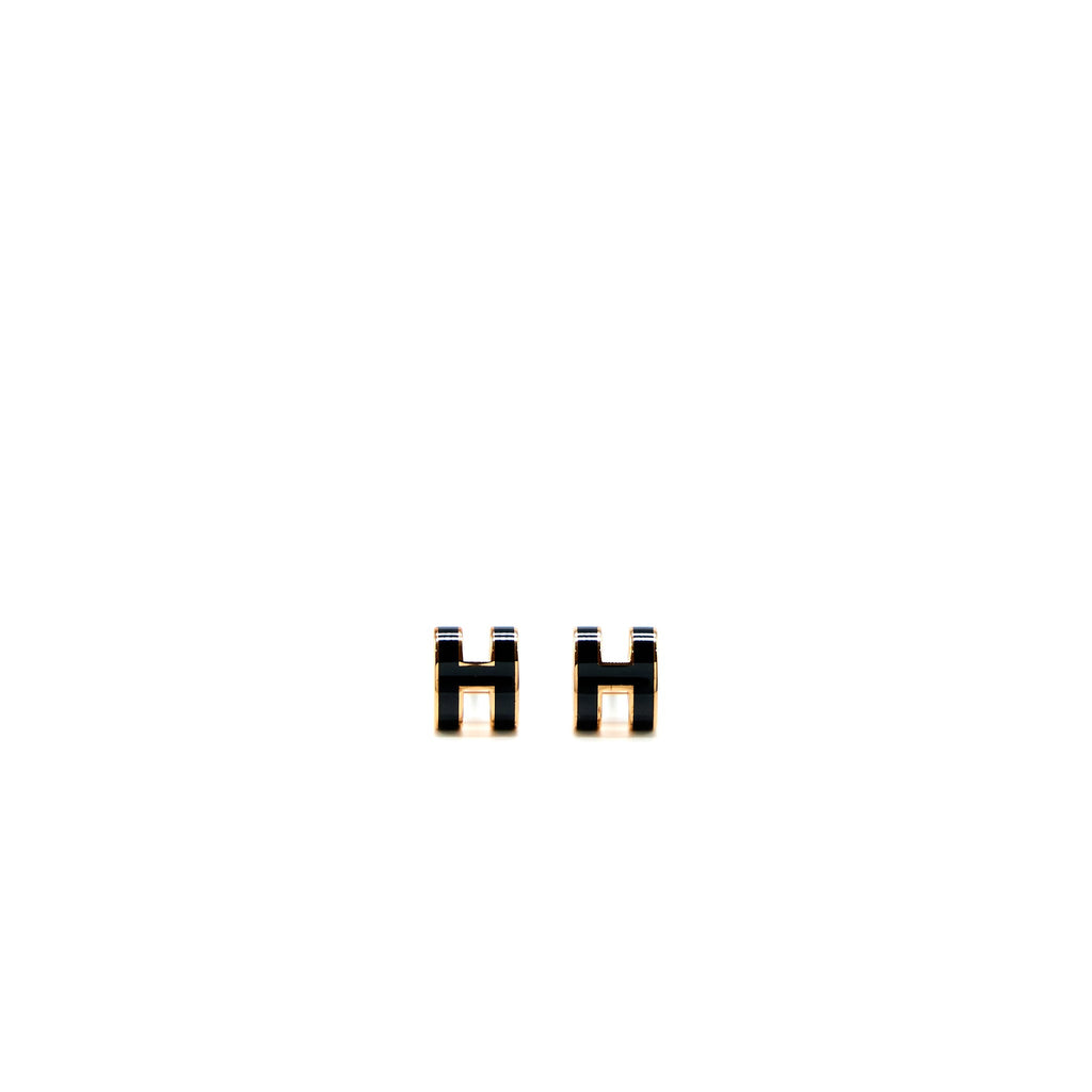 HERMES MINI POP H EARRINGS BLACK GOLD TONE