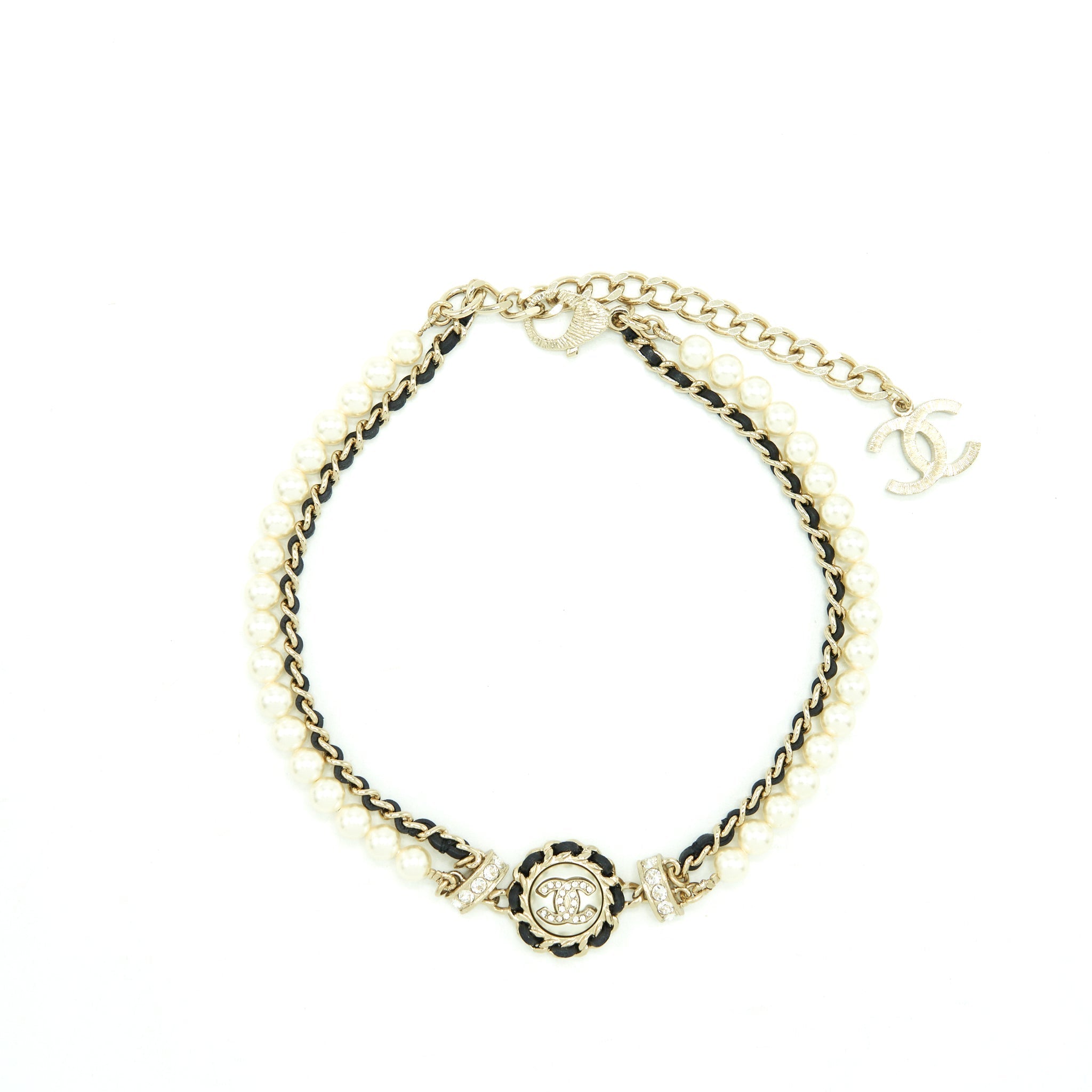 CHANEL 21K PEARL AND CHAIN CHOKER LIGHT GOLD TONE