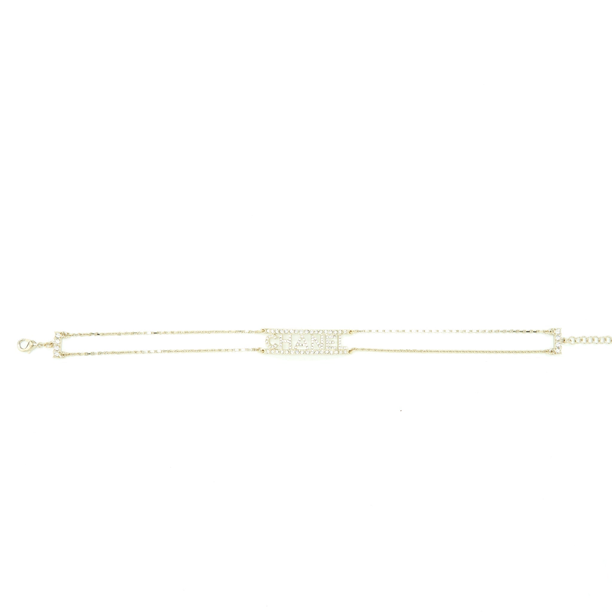 CHANEL 22S CRYSTALS LETTER CHOKER LIGHT GOLD TONE