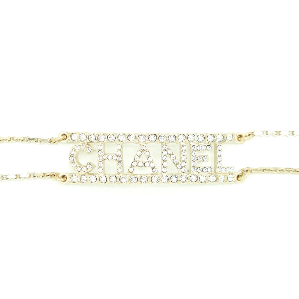 CHANEL 22S CRYSTALS LETTER CHOKER LIGHT GOLD TONE