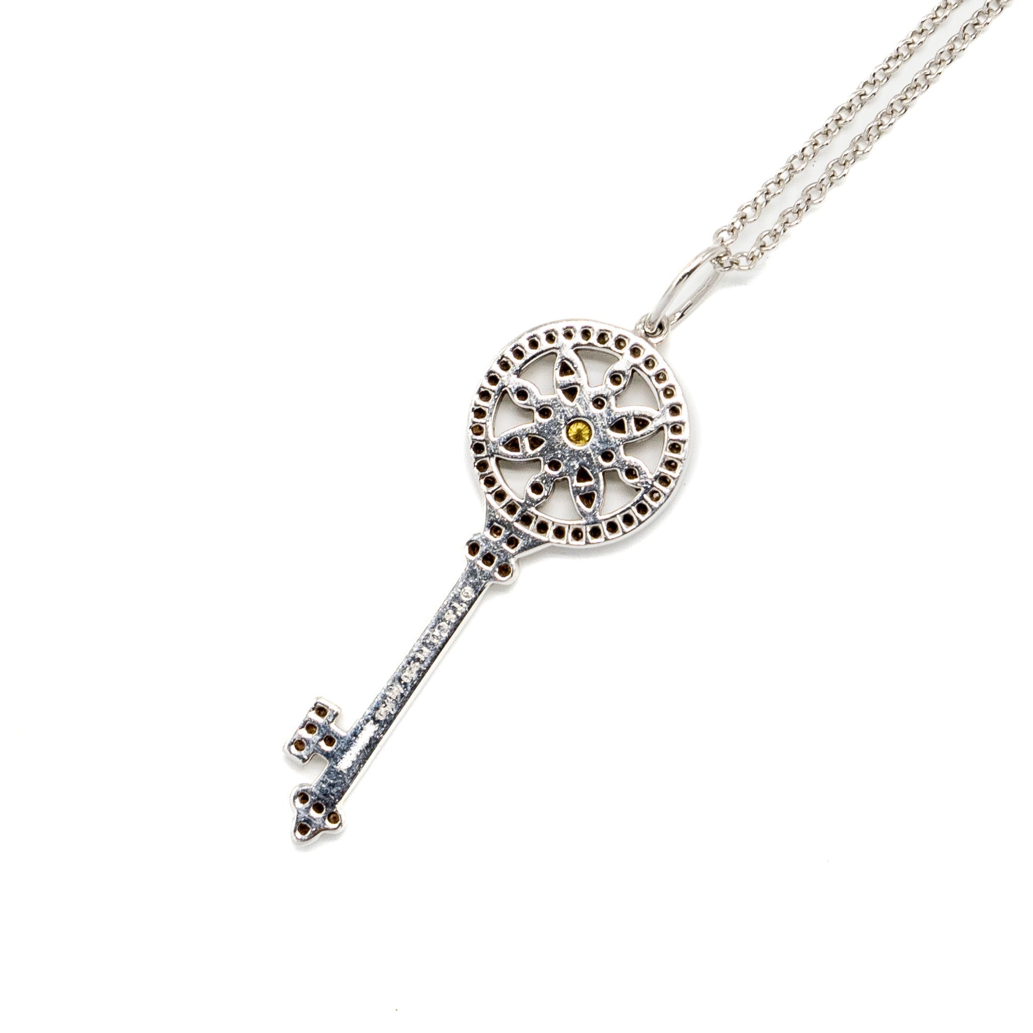 TIFFANY MINI DAISY KEY PENDANT 18K WHITE GOLD, YELLOW/WHITE DIAMONDS