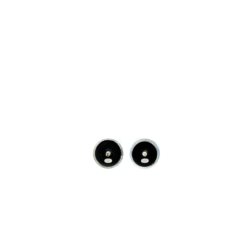 CHANEL ROUND CC CRYSTAL EARRINGS BLACK/ SILVER