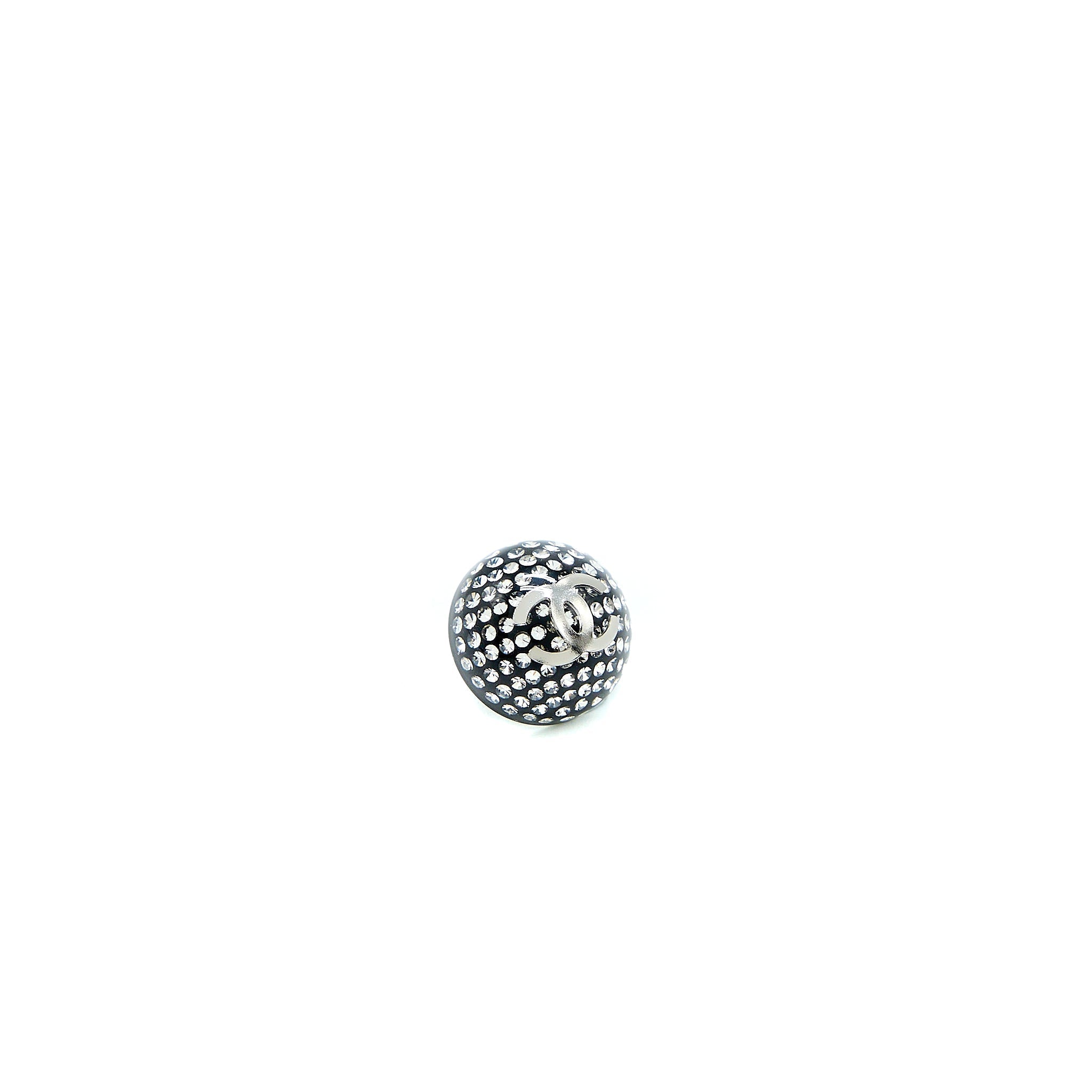 CHANEL ROUND CC CRYSTAL EARRINGS BLACK/ SILVER