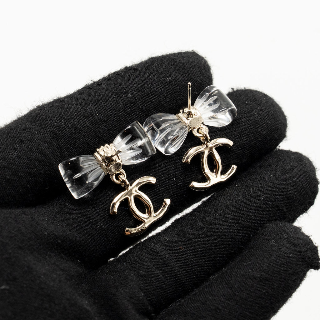 CHANEL CRYSTAL CC LOGO & BOW STUD EARRINGS - 2 PAIRS SET