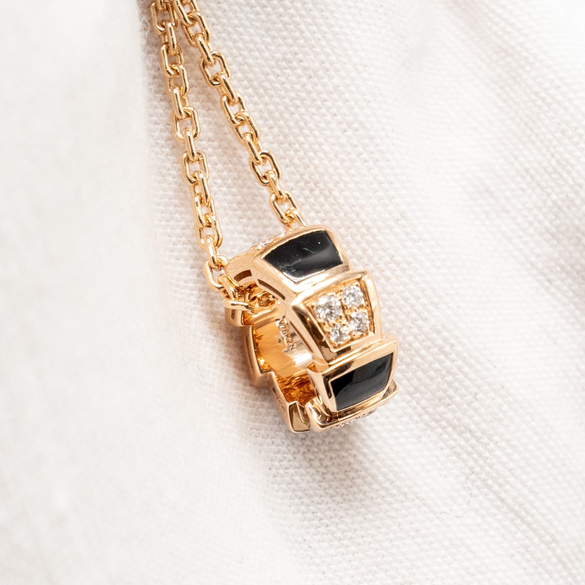BVLGARI SERPENTI VIPER NECKLACE ROSE GOLD/ONYX/DIAMONDS