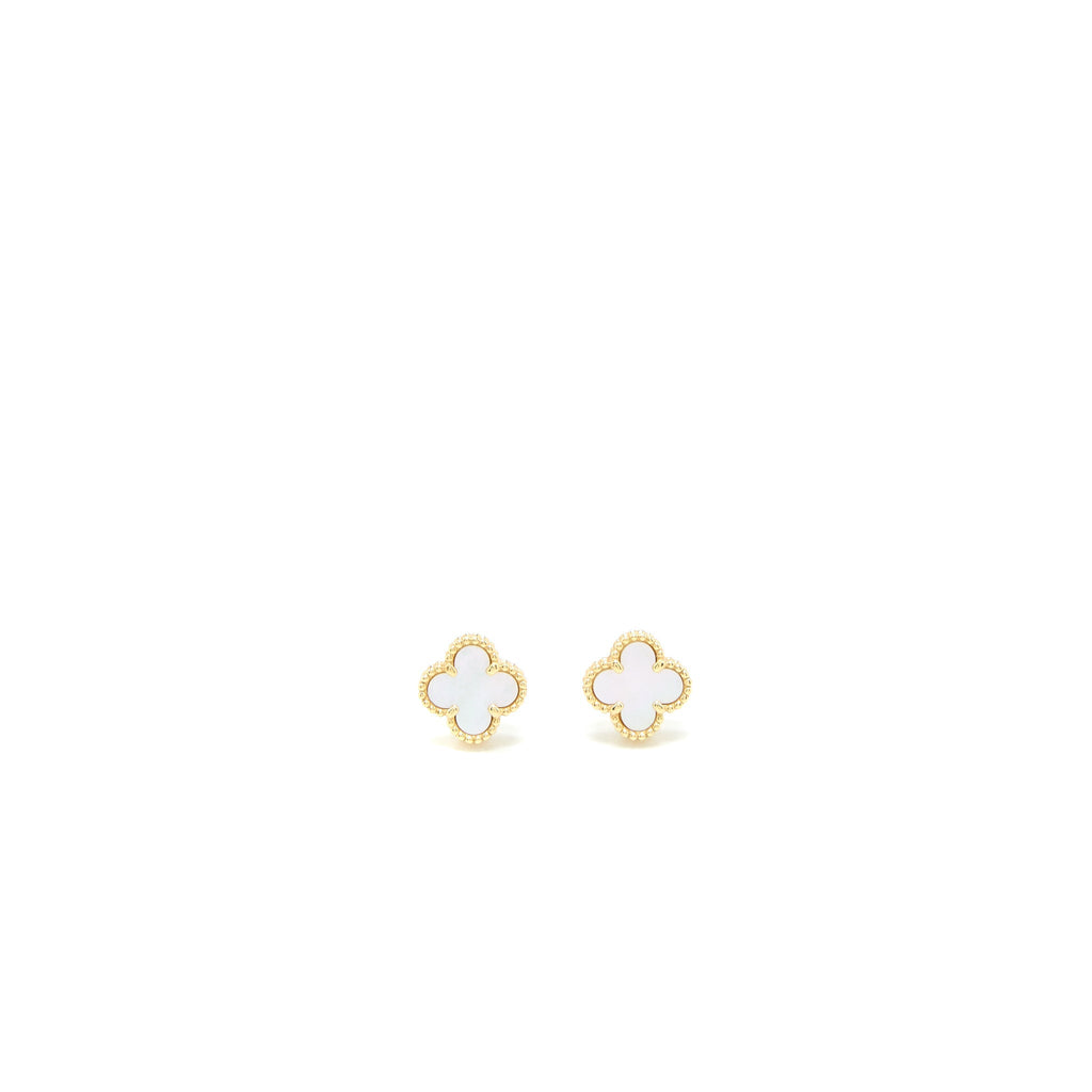 VAN CLEEF & ARPELS SWEET ALHAMBRA EARRINGS WHITE MOTHER OF PEARL YELLOW GOLD
