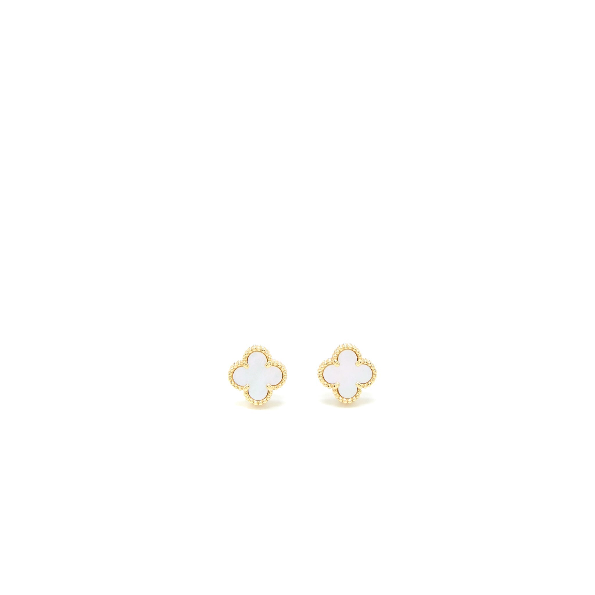 VAN CLEEF & ARPELS SWEET ALHAMBRA EARRINGS WHITE MOTHER OF PEARL YELLOW GOLD