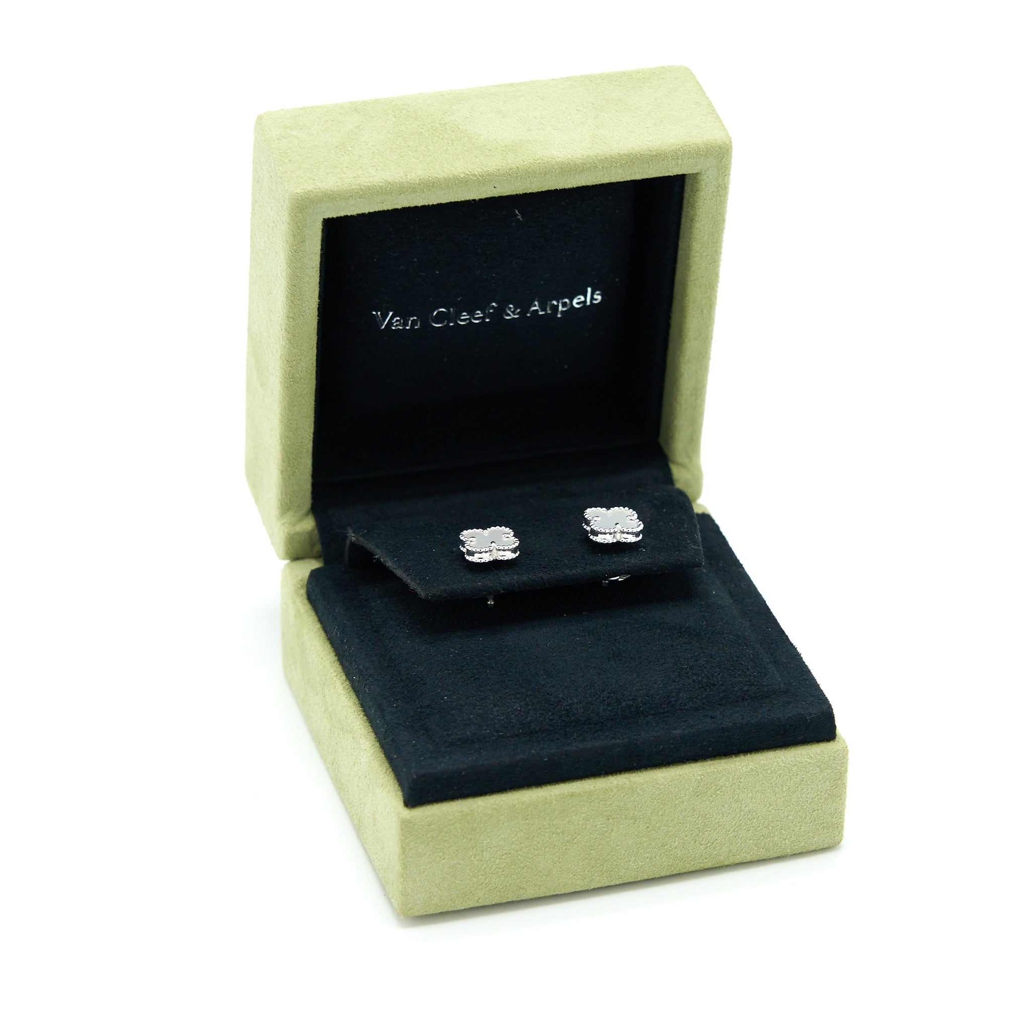 VAN CLEEF & ARPELS SWEET ALHAMBRA EARRINGS WHITE MOTHER OF PEARL WHITE GOLD