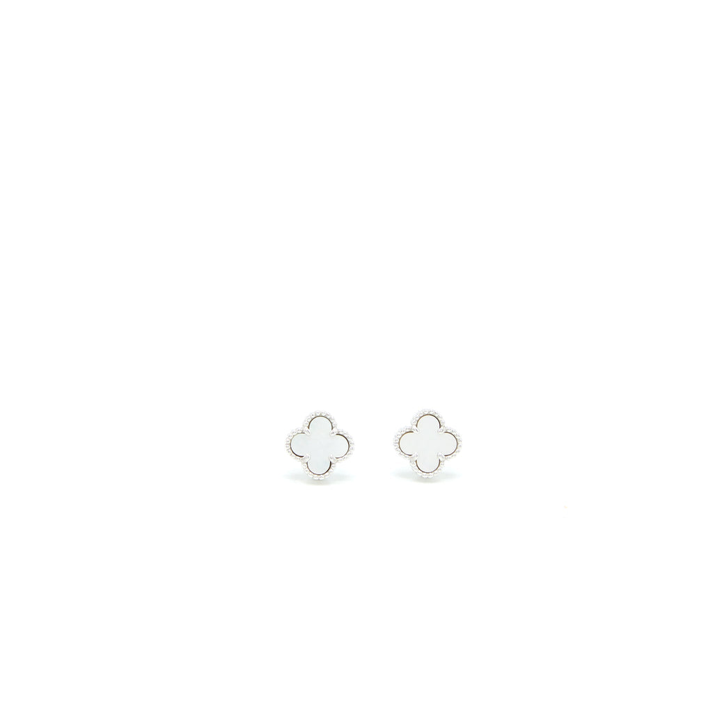 VAN CLEEF & ARPELS SWEET ALHAMBRA EARRINGS WHITE MOTHER OF PEARL WHITE GOLD
