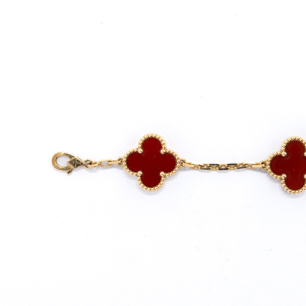 VAN CLEEF AND ARPELS VINTAGE ALHAMBRA BRACELET 5 MOTIFS 18K YELLOW GOLD, CARNELIAN
