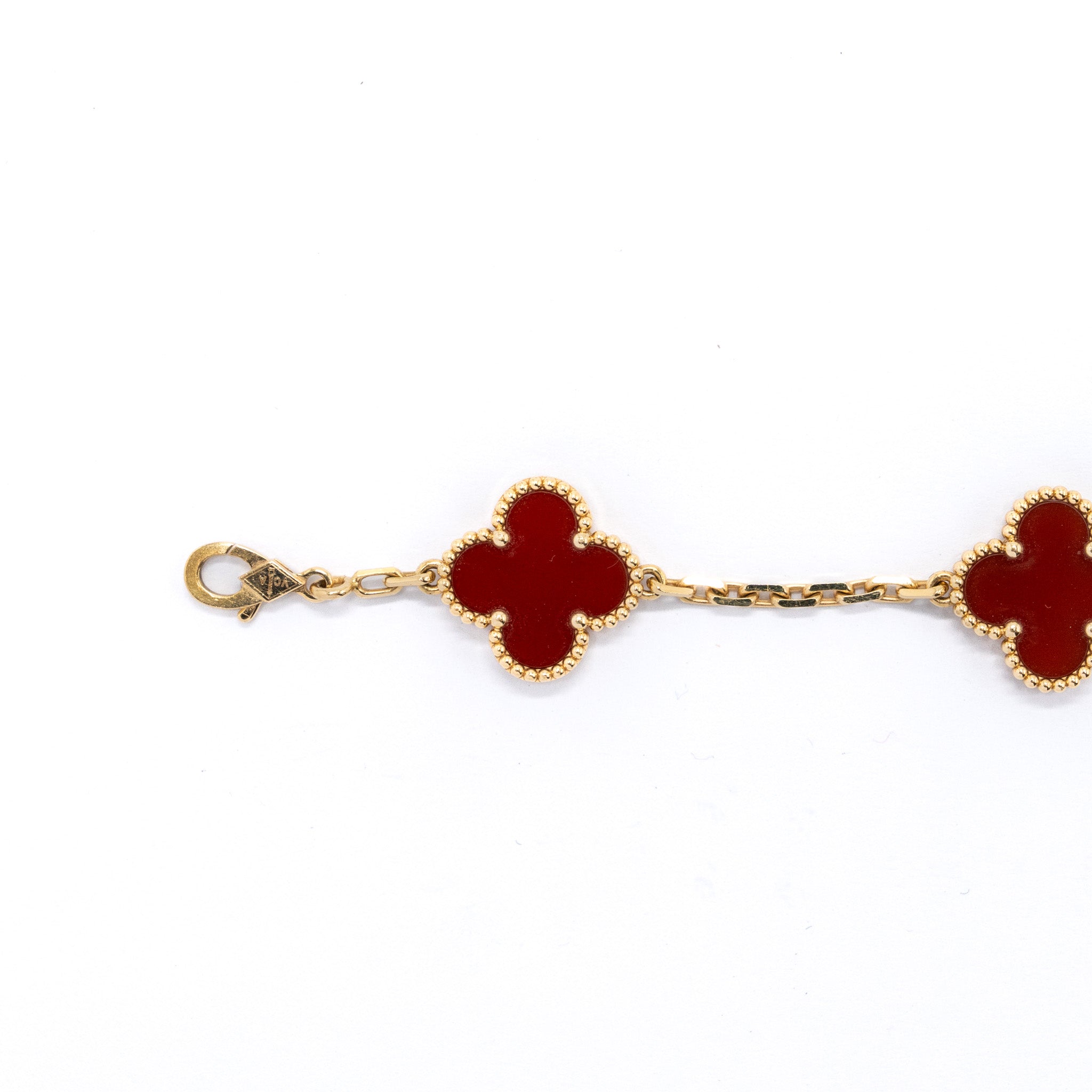 VAN CLEEF AND ARPELS VINTAGE ALHAMBRA BRACELET 5 MOTIFS 18K YELLOW GOLD, CARNELIAN